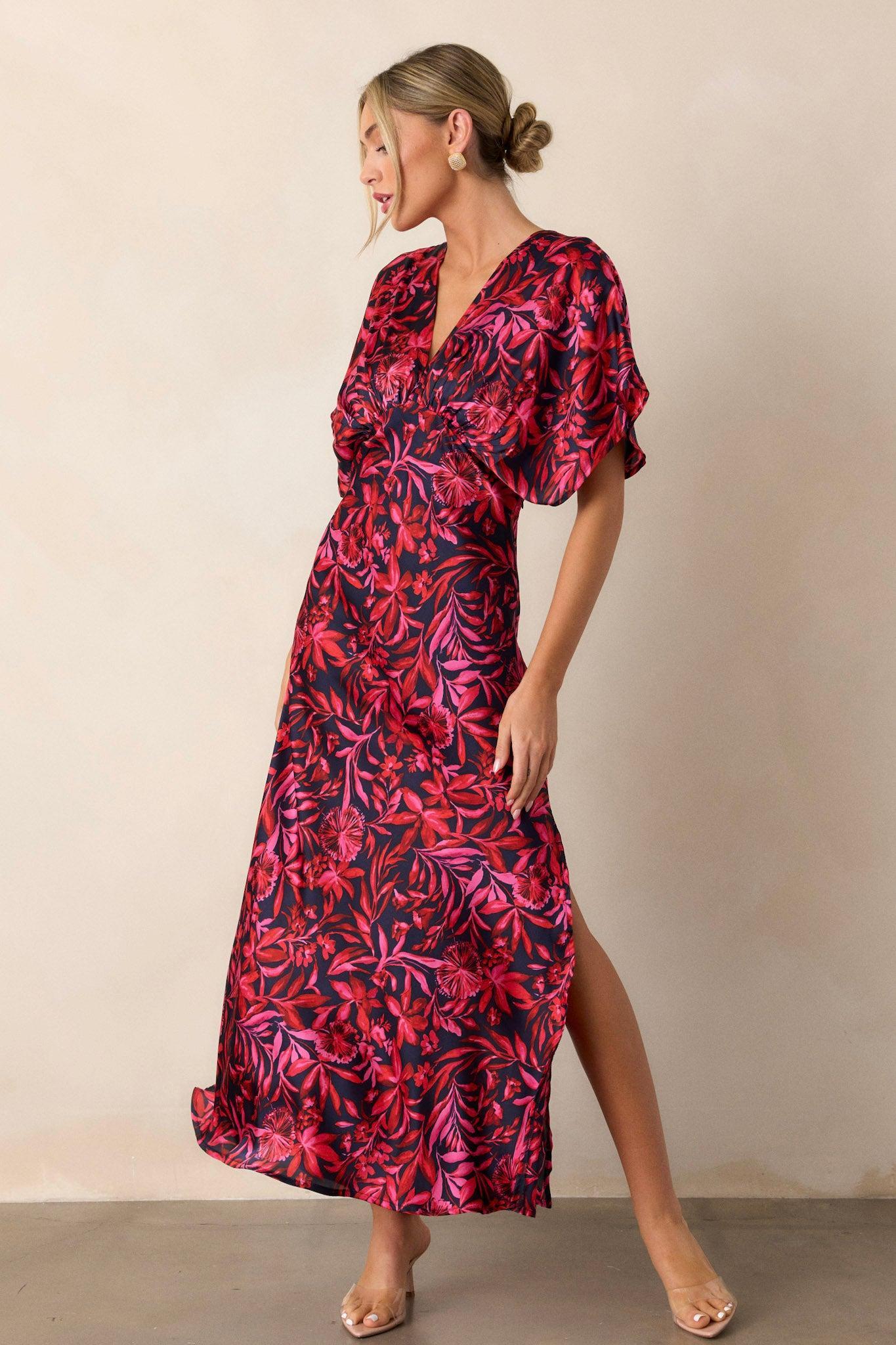 The Lilian Fuchsia Pink Floral Maxi Dress Product Image