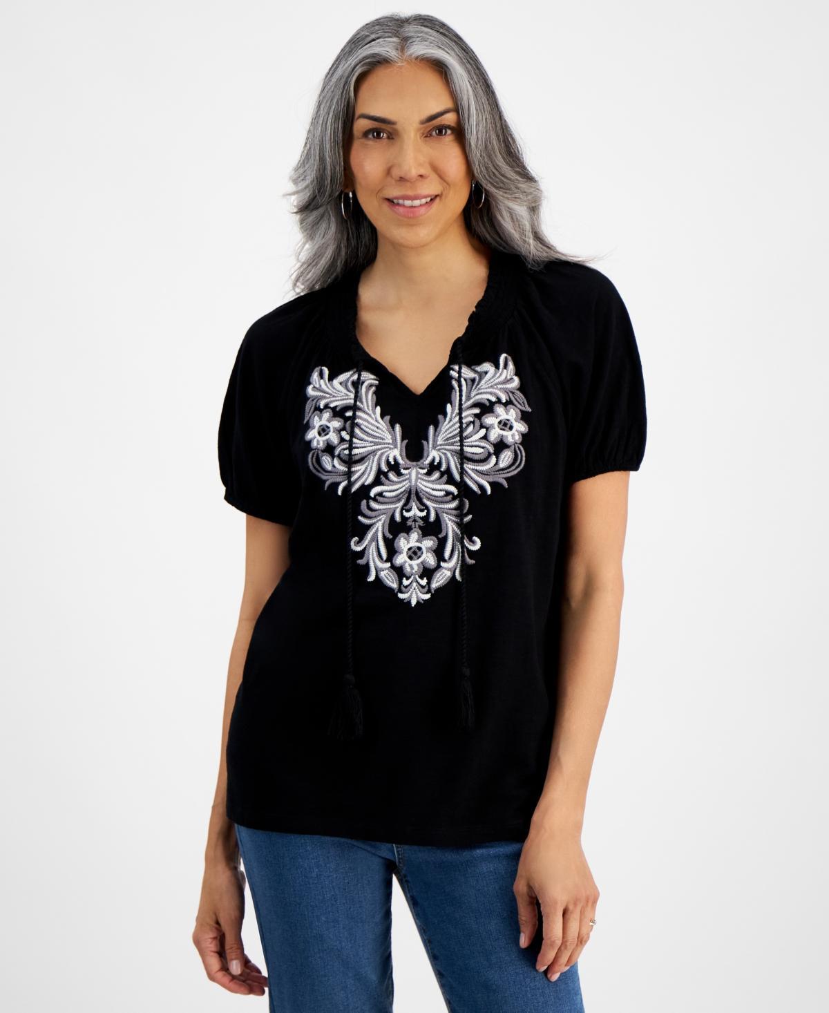 Style & Co Womens Embroidery Vacay Top, Created for Macys Product Image