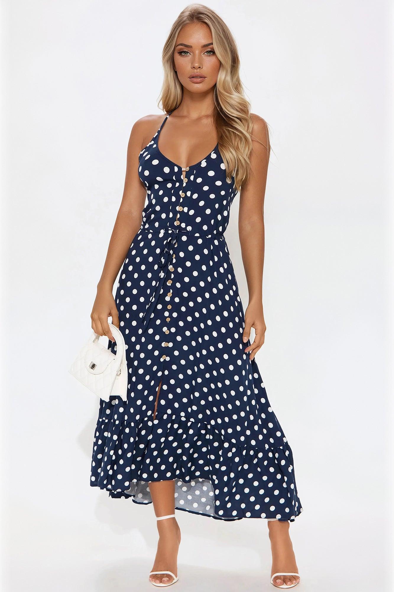 Daphne Polka Dot Midi Dress - Navy Product Image