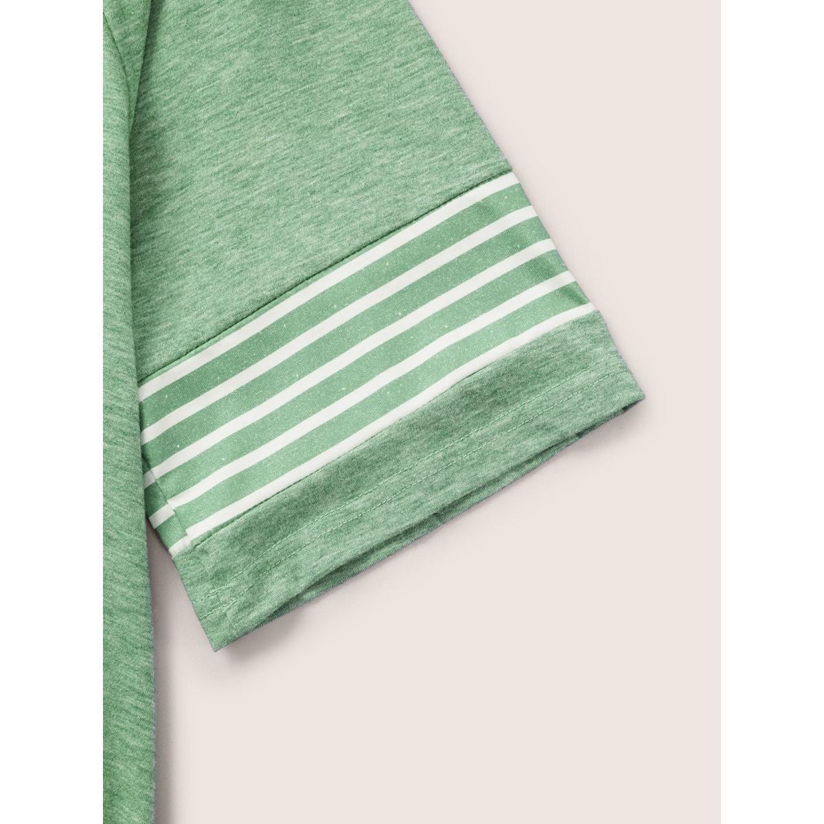 Plus Size Striped Contrast Raglan Sleeve Crew Neck T-shirt Mint Women Casual Plain Everyday T-shirts BloomChic 26/4X Product Image