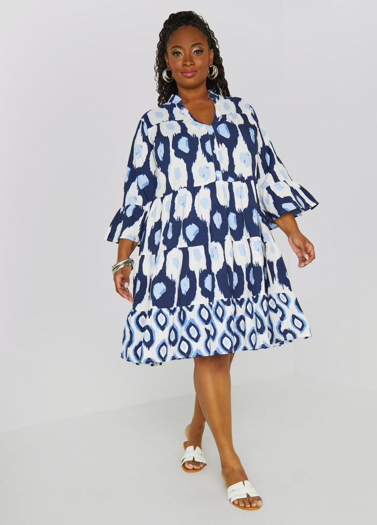 Flounced Ikat Print Dress Product Image