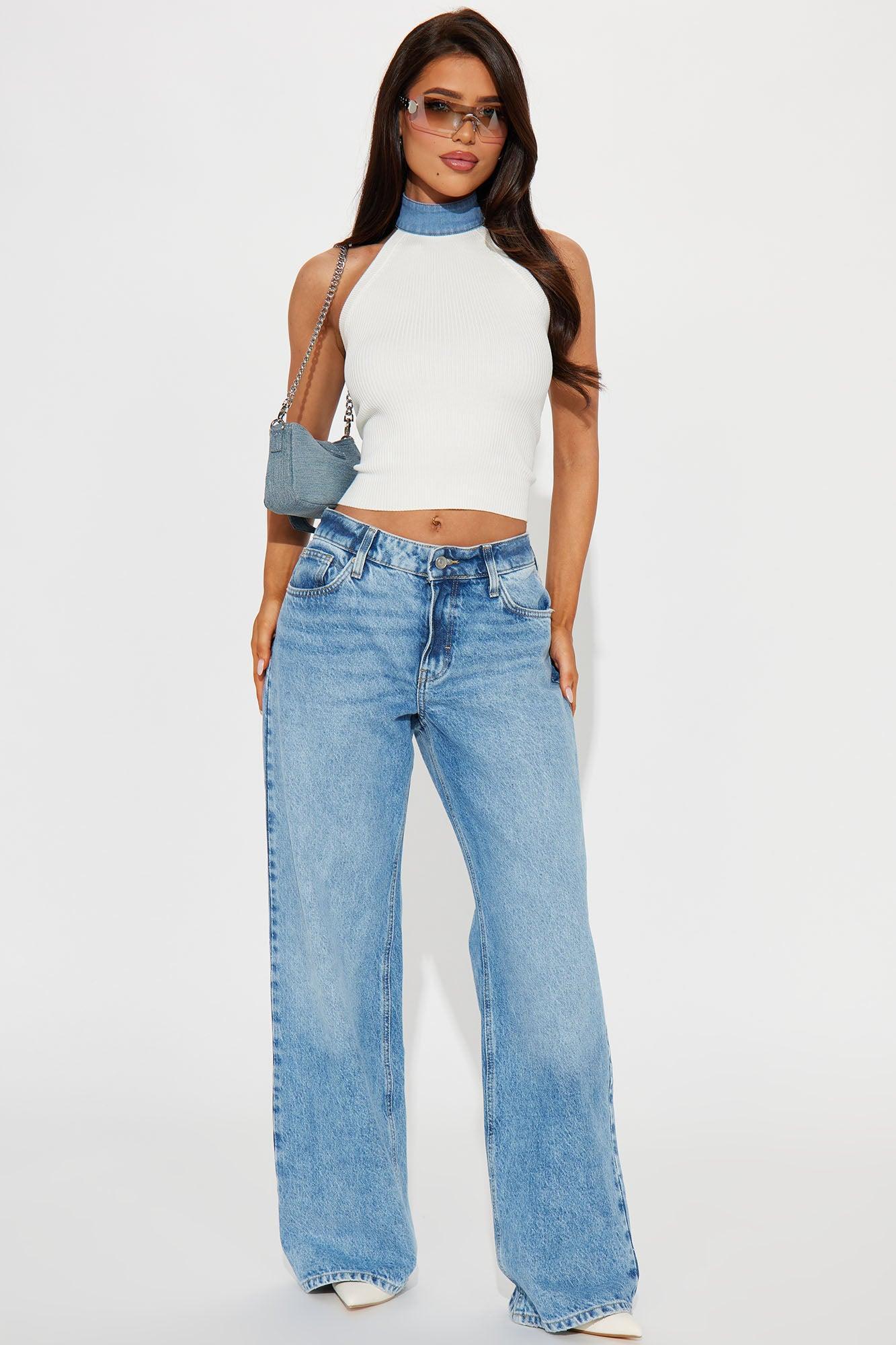 Delaney Denim Halter Sweater Top - Ivory/combo Product Image