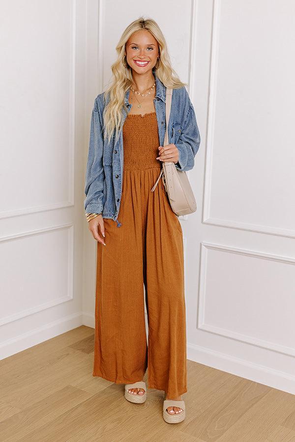 Gather The Courage Smocked Jumpsuit In Chocolate Product Image