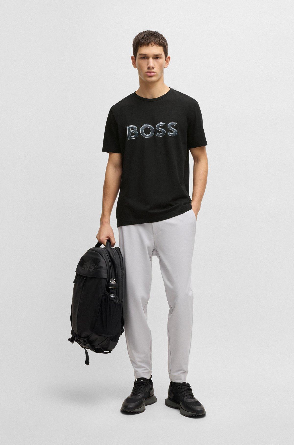 Stretch-cotton T-shirt with photo-print logo Product Image