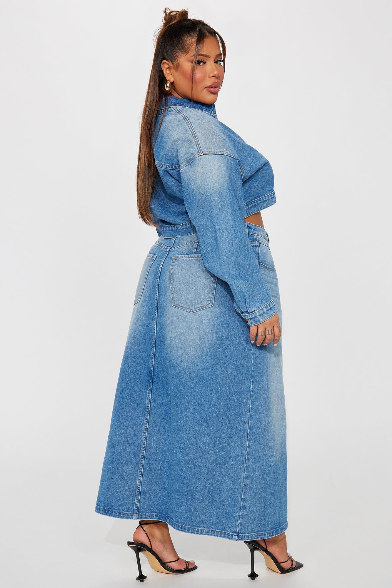 New Mood Denim Skirt Set - Medium Wash Product Image