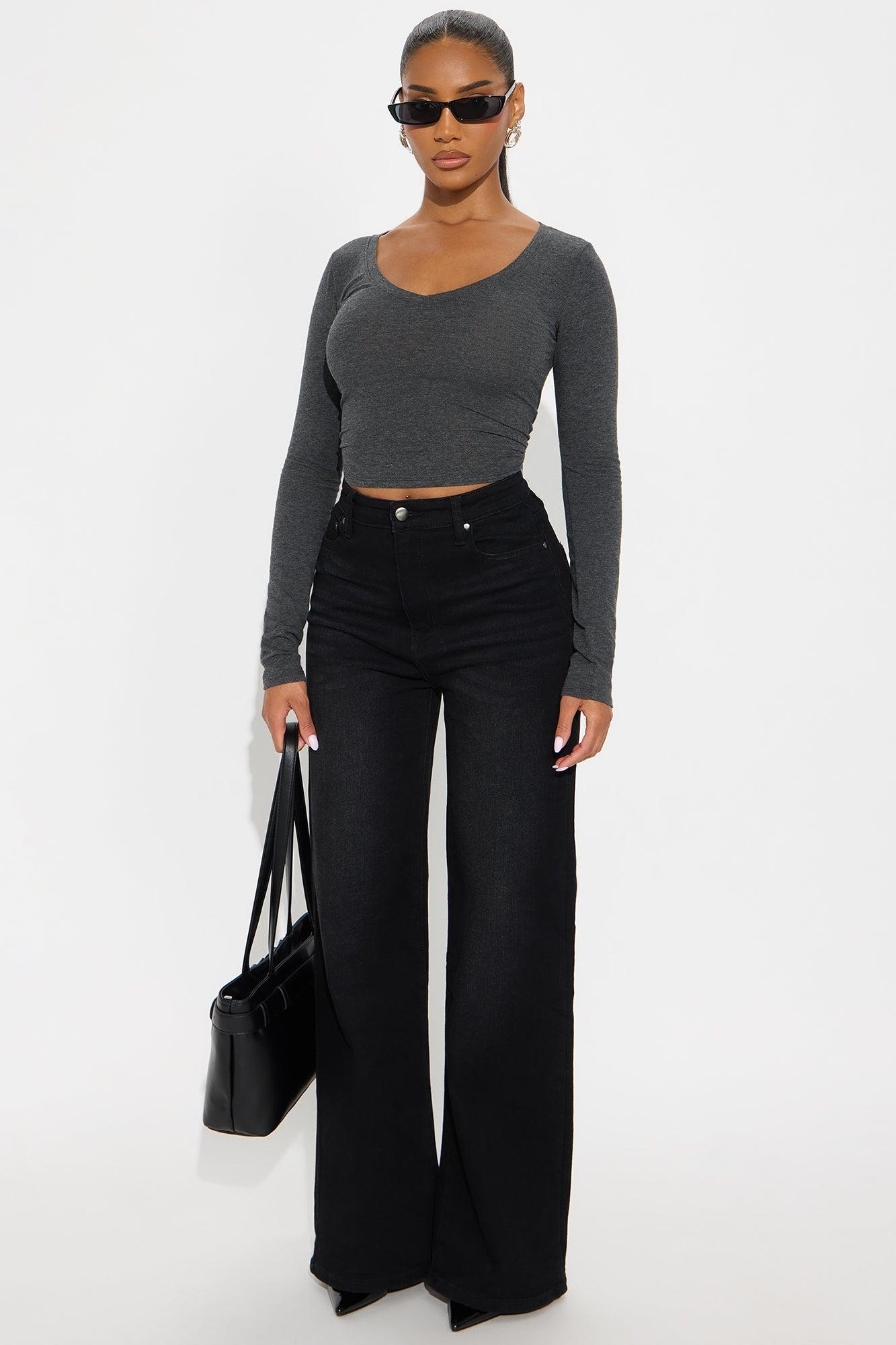 Dawn V Neck Basic Top - Charcoal Product Image