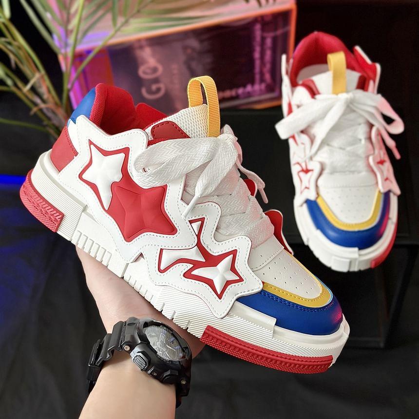 Star Applique Lace-Up Platform Sneakers Product Image