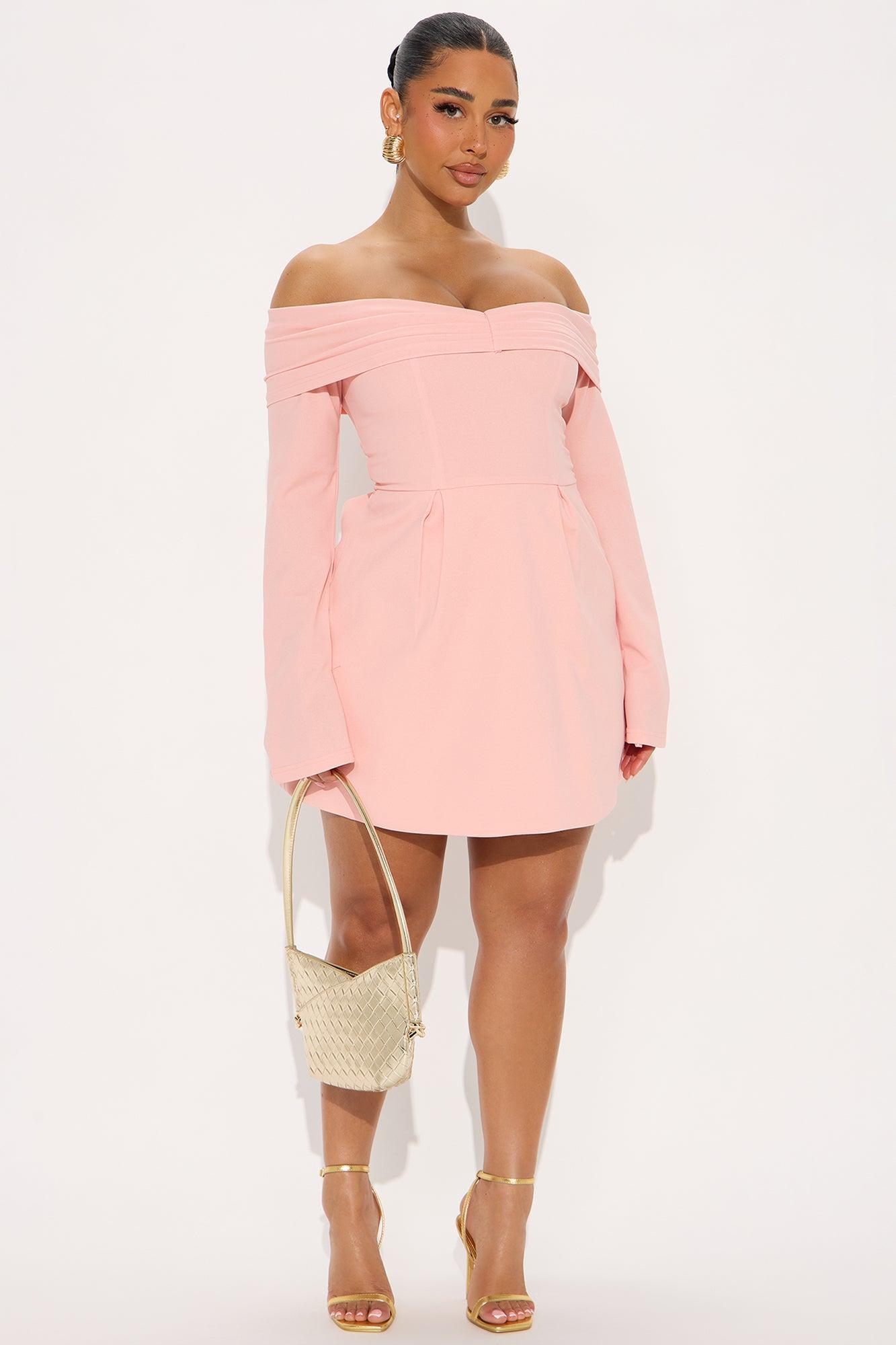 Mina Off Shoulder Mini Dress - Blush Product Image