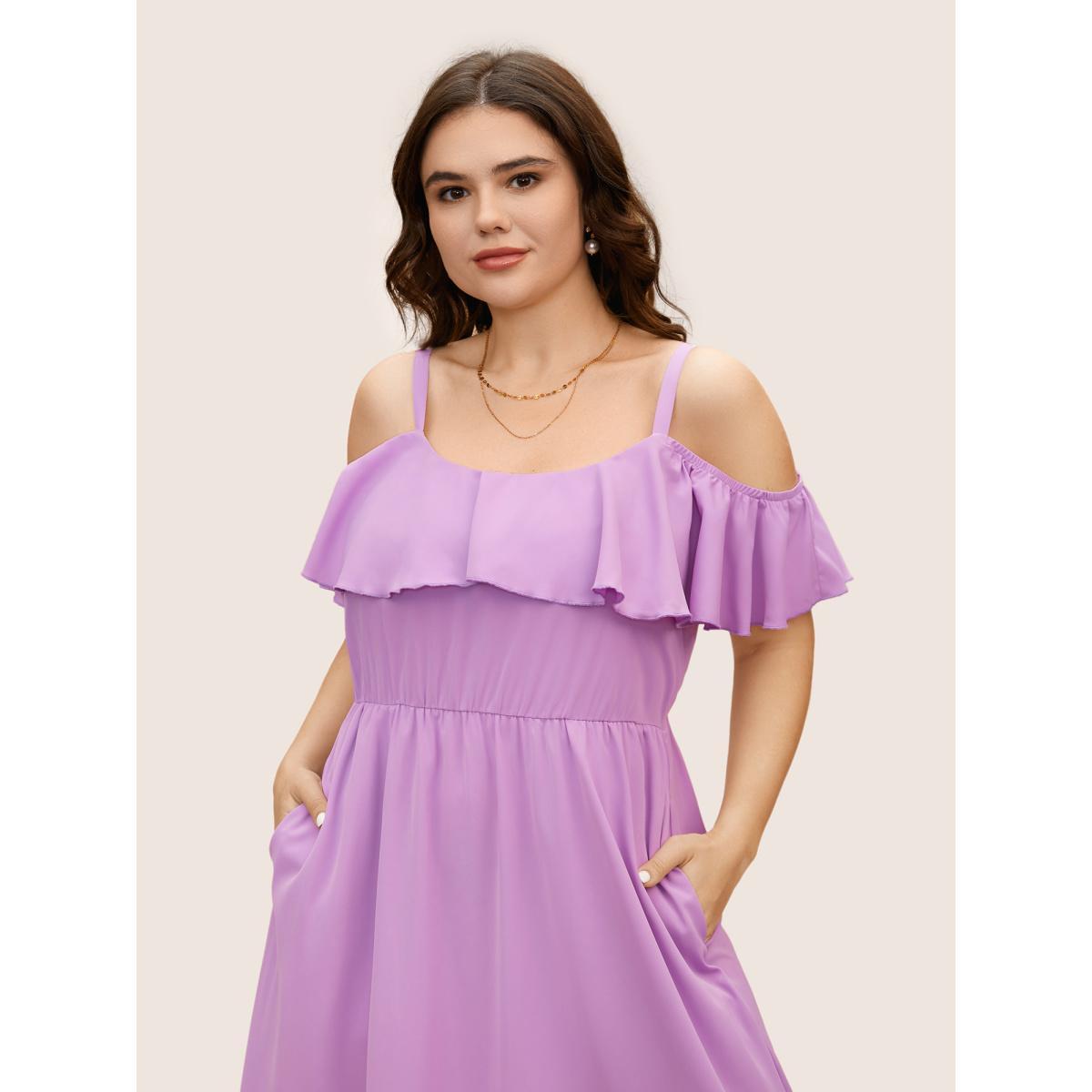 Plus Size Off Shoulder Neck Tiered Ruffles Midi Dress Lilac Women Elegant Tiered One-shoulder neck Short sleeve Curvy BloomChic 18-20/2X Product Image
