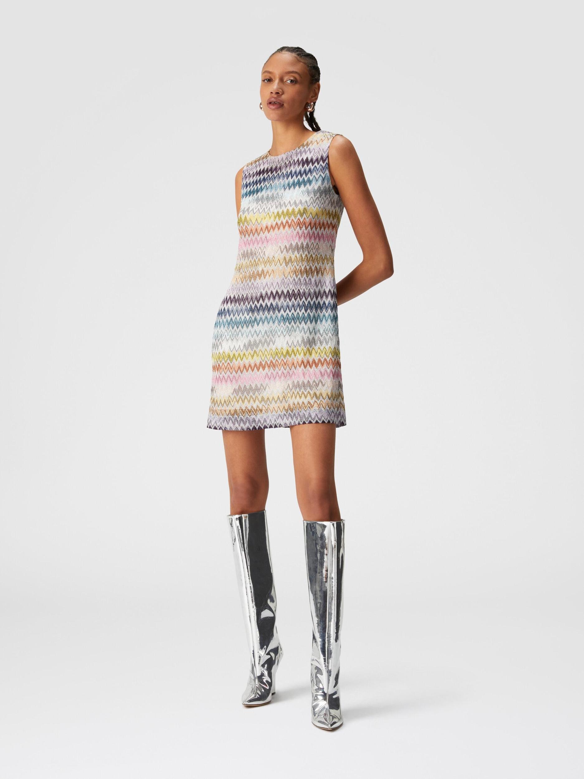 Sleeveless mini-dress in zig zag lamé viscose Product Image
