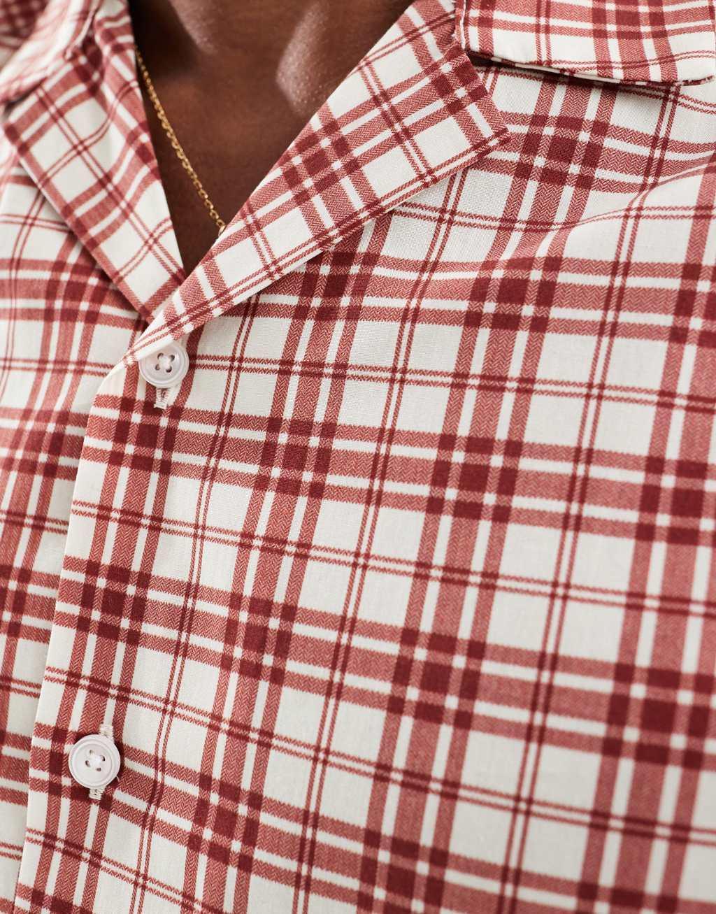 ASOS DESIGN relaxed boxy shirt with camp collar in check print Product Image