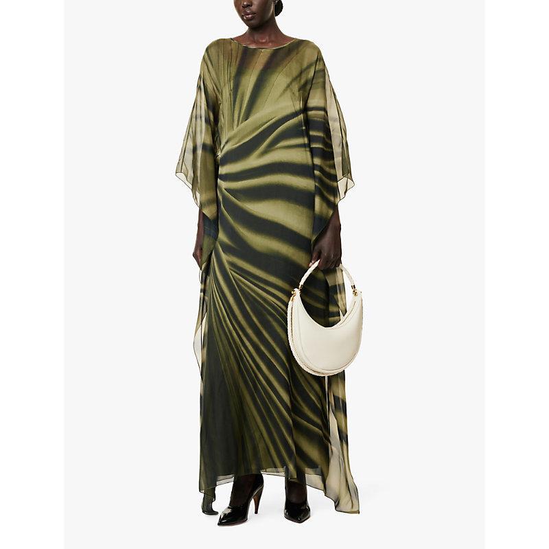 ALBERTA FERRETTI Womens Fantasy Green Abstract-print Chiffon-texture Relaxed-fit Silk Maxi Dress Product Image