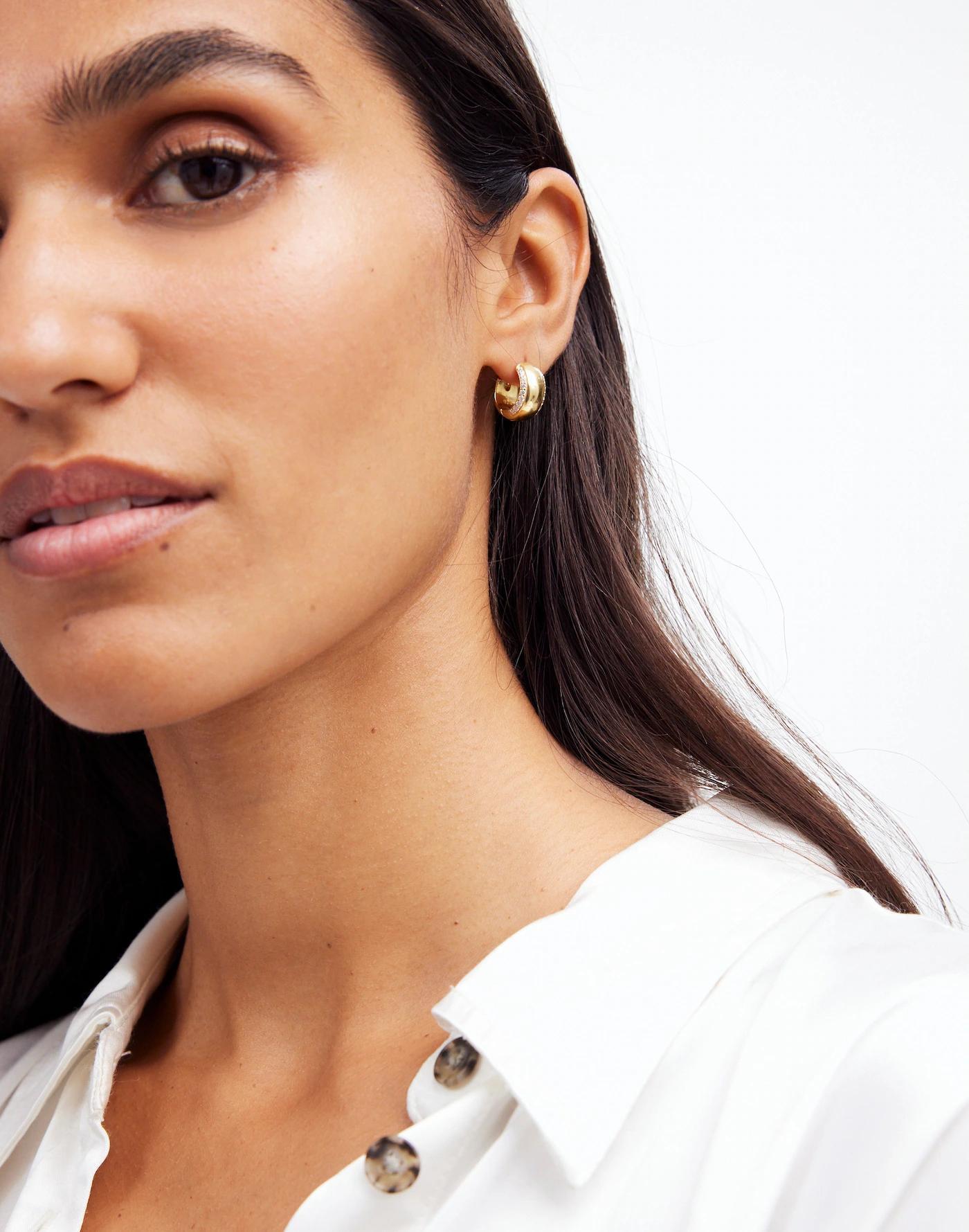Demi-Fine Pronged Crystal Huggie Hoop Earrings Product Image