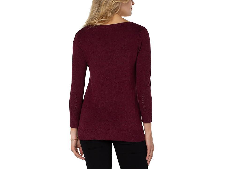 Liverpool Los Angeles 3/4 Sleeve V-Neck Sweater with Pique (Windsor Heather) Women's Sweater Product Image