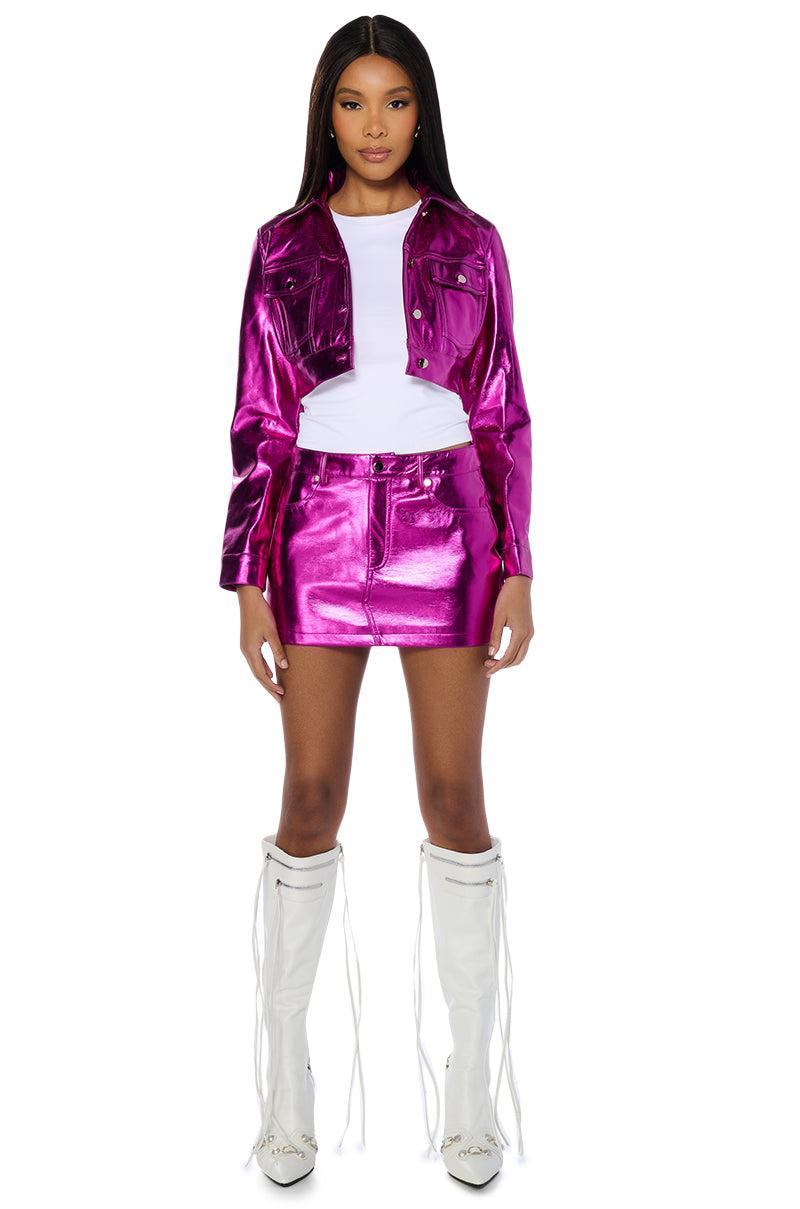 CELEBRATE METALLIC FAUX LEATHER CROP JACKET Product Image