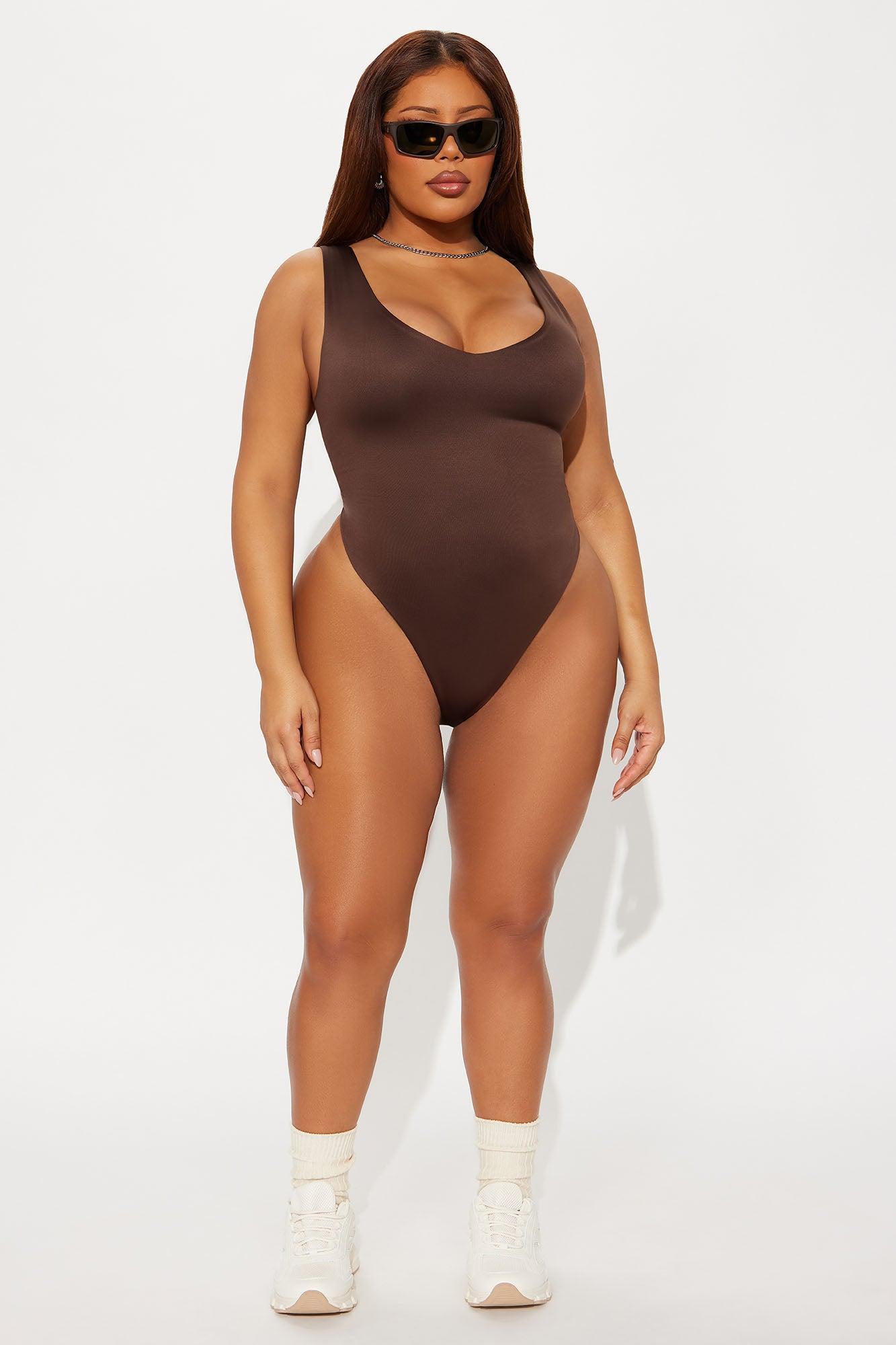 Contour Double Lined V Neck Bodysuit - Chocolate Product Image