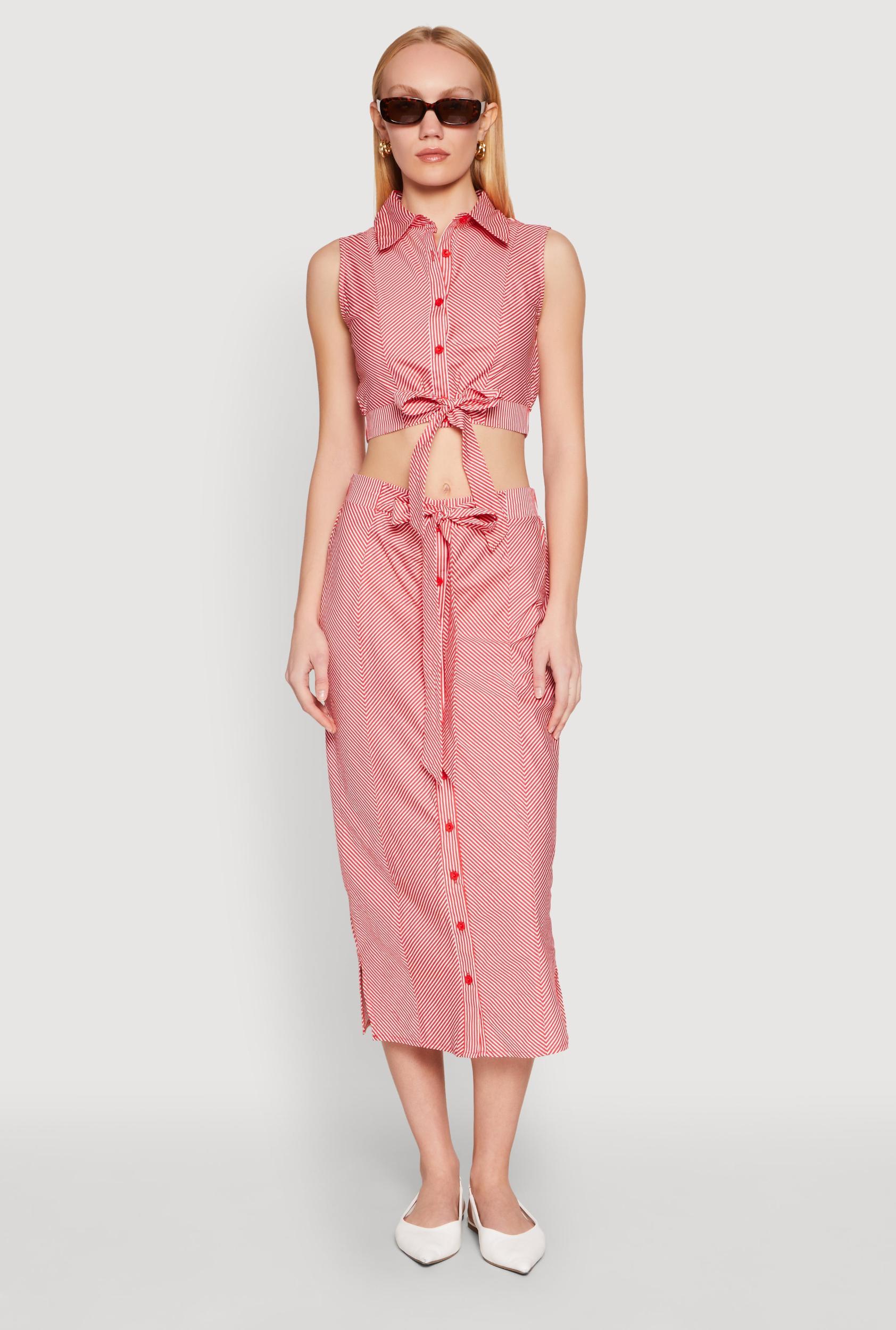 Womens Striped Tie Front Midi Skirt Product Image