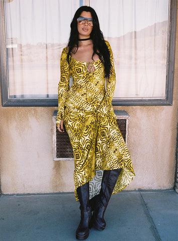 Setting Sun Long Sleeve Maxi Dress Yellow / Black Product Image