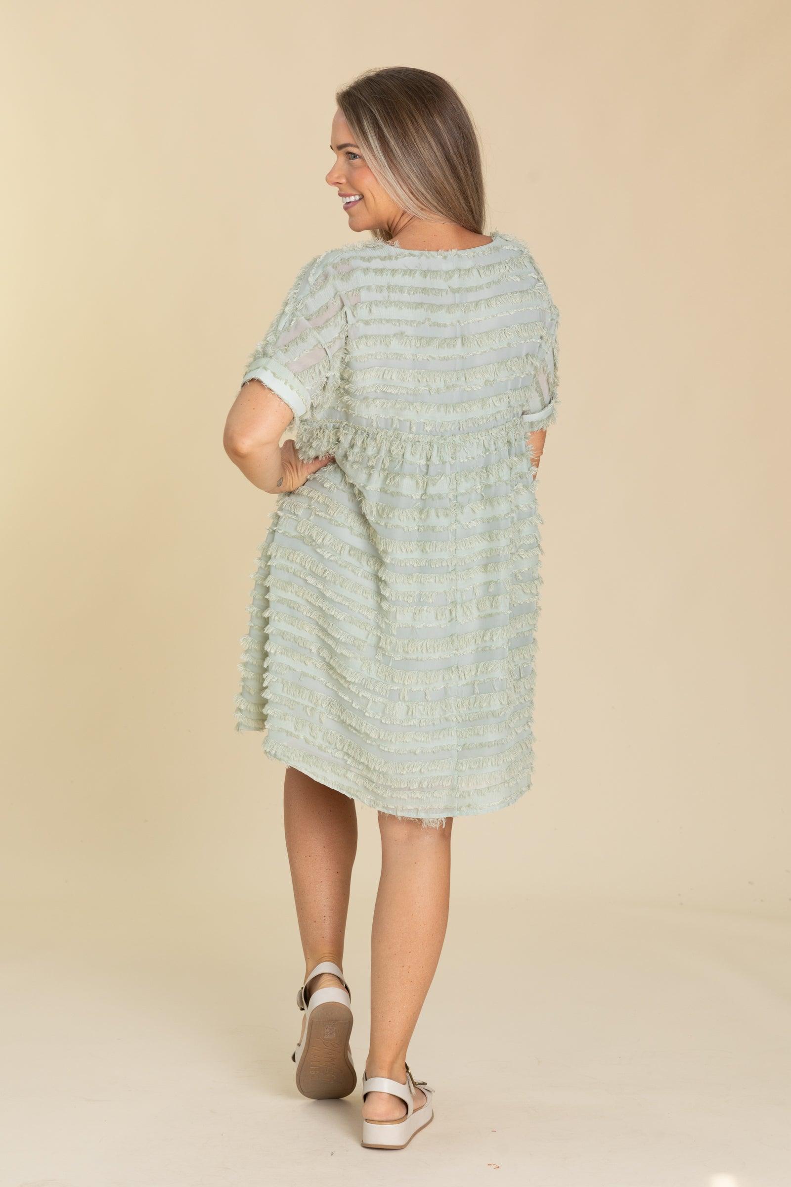 Sage Eyelash Textured V-Neck Dress Product Image