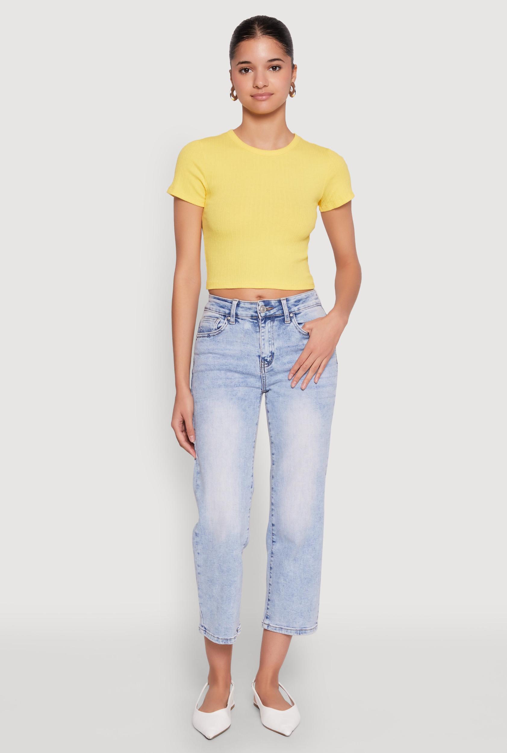 Womens Basic Ribbed Knit Cropped Tee Product Image