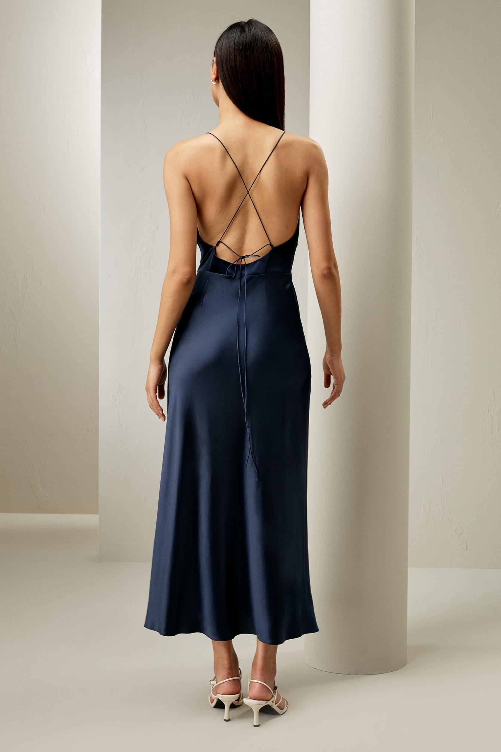 Back Tie Silk Maxi Dress Product Image