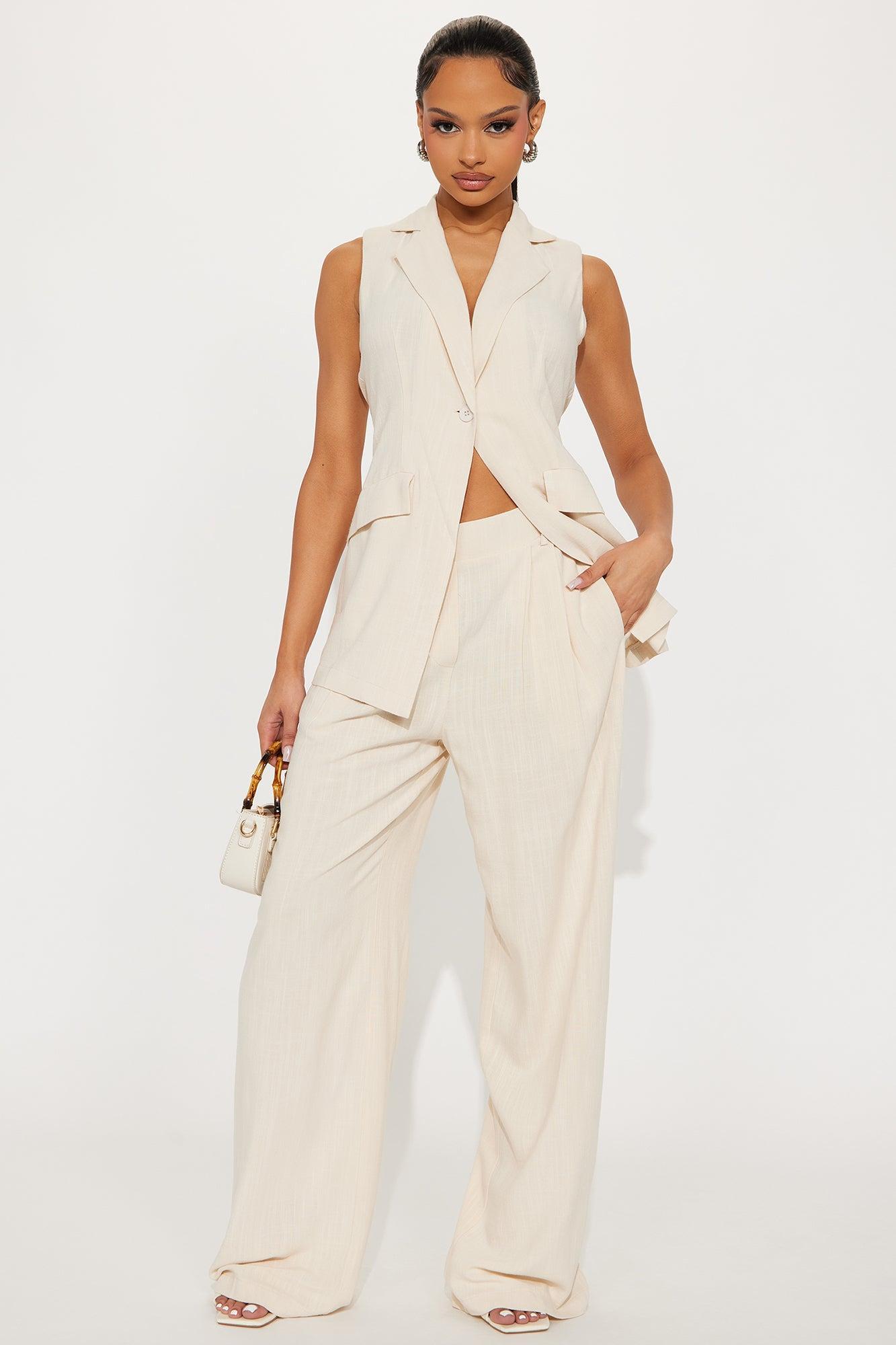 Essential Linen Vest Pant Set - Beige Product Image