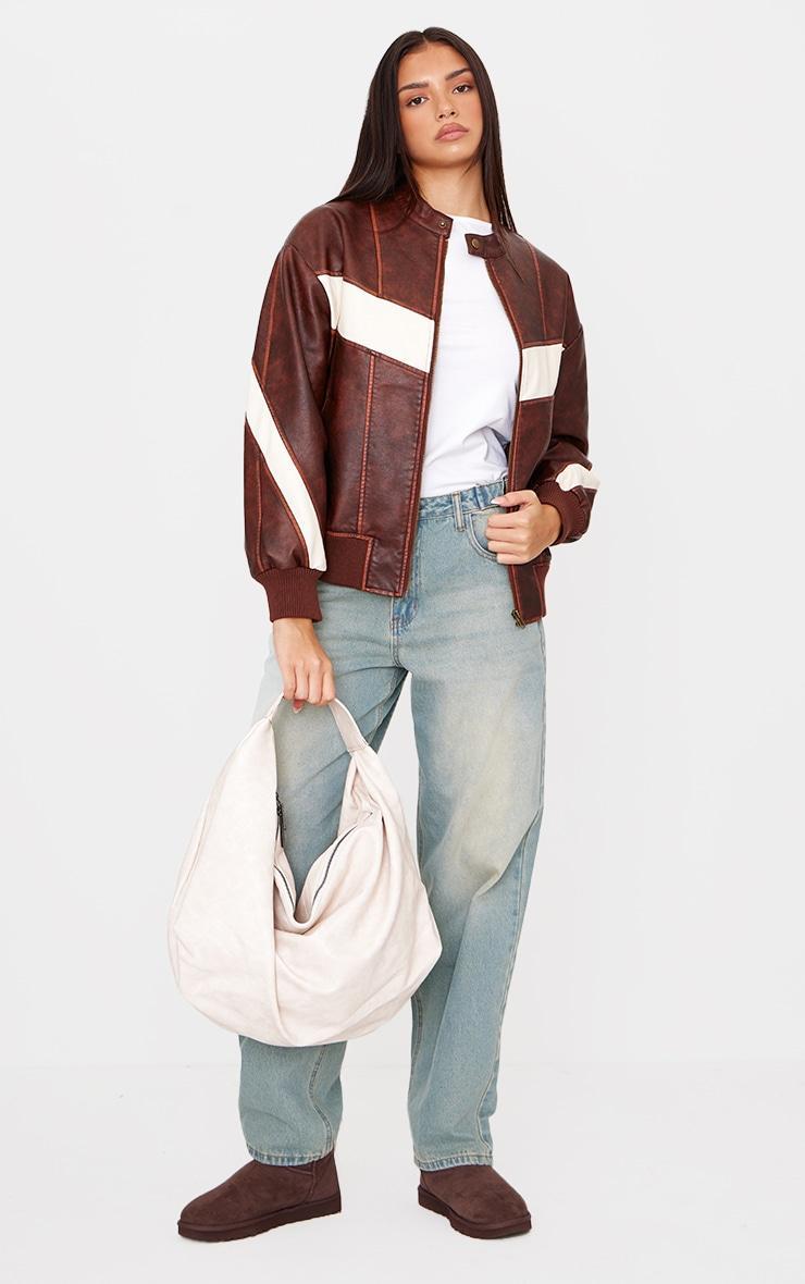 Cream Distressed PU Super Slouchy Tote Bag Product Image