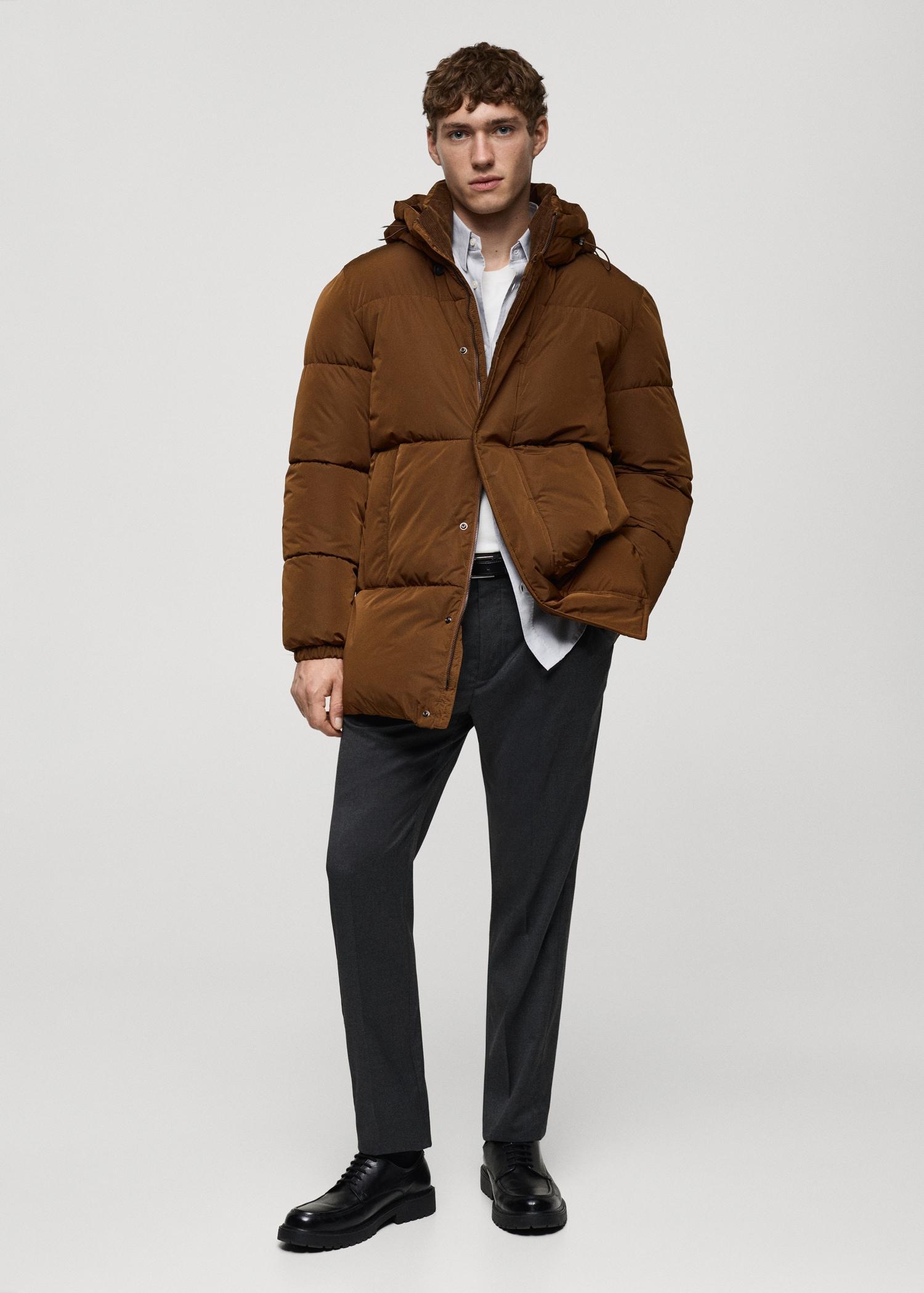 Water-repellent hooded quilted anorak - Men | MANGO USA Product Image