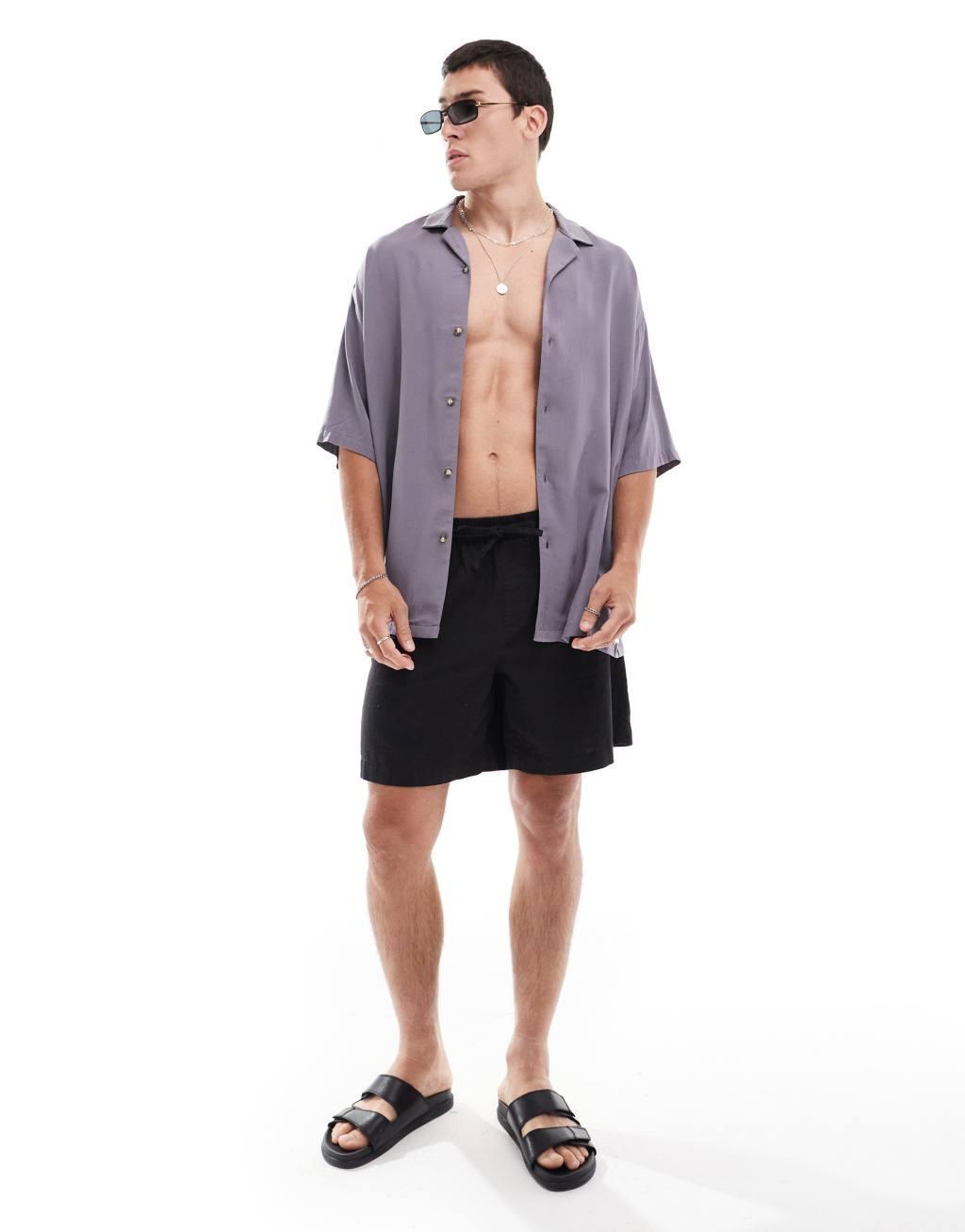 ASOS DESIGN 90s oversized revere collar viscose shirt in slate gray Product Image