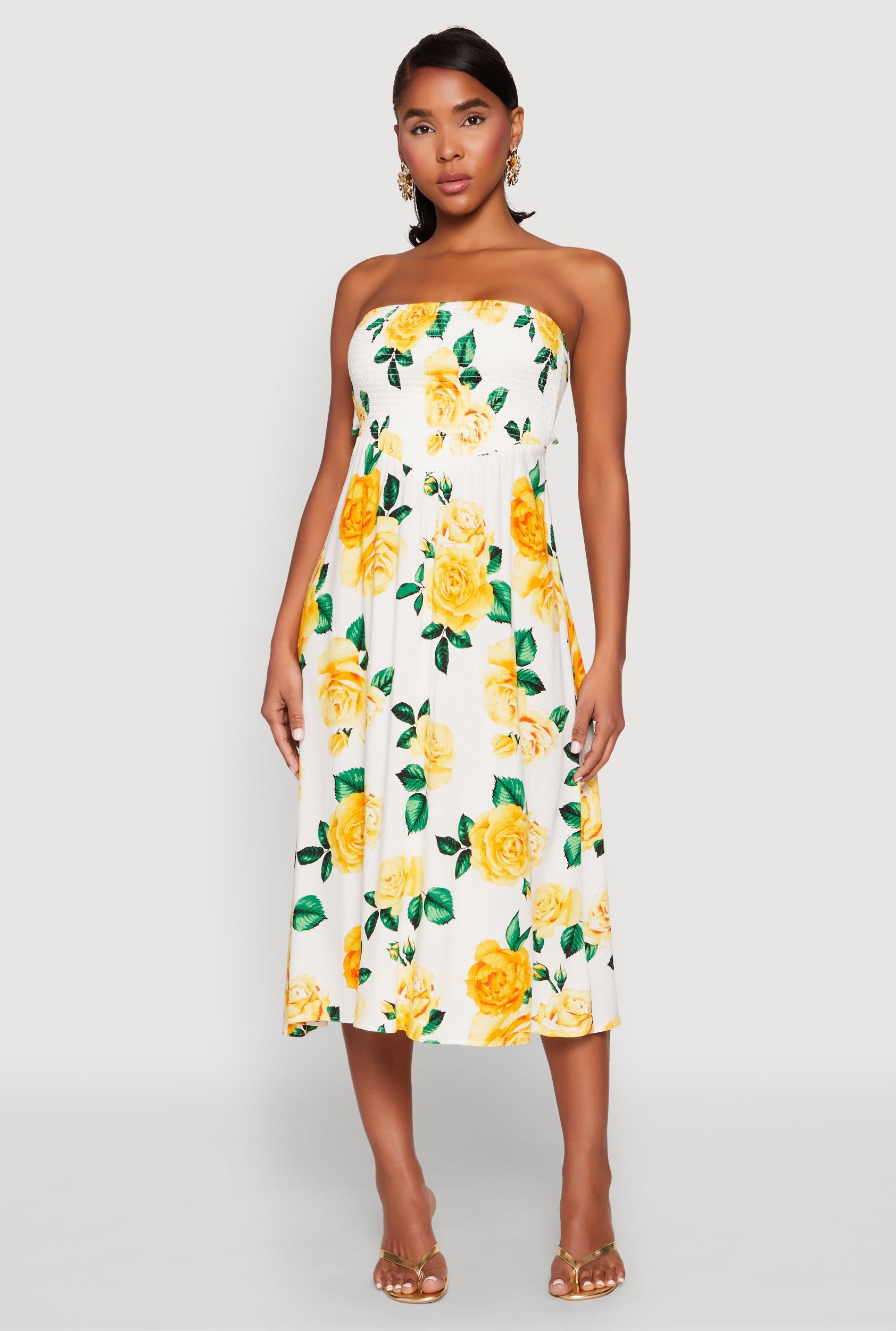 Womens Almost Famous Floral Print Smocked Midi Dress Product Image