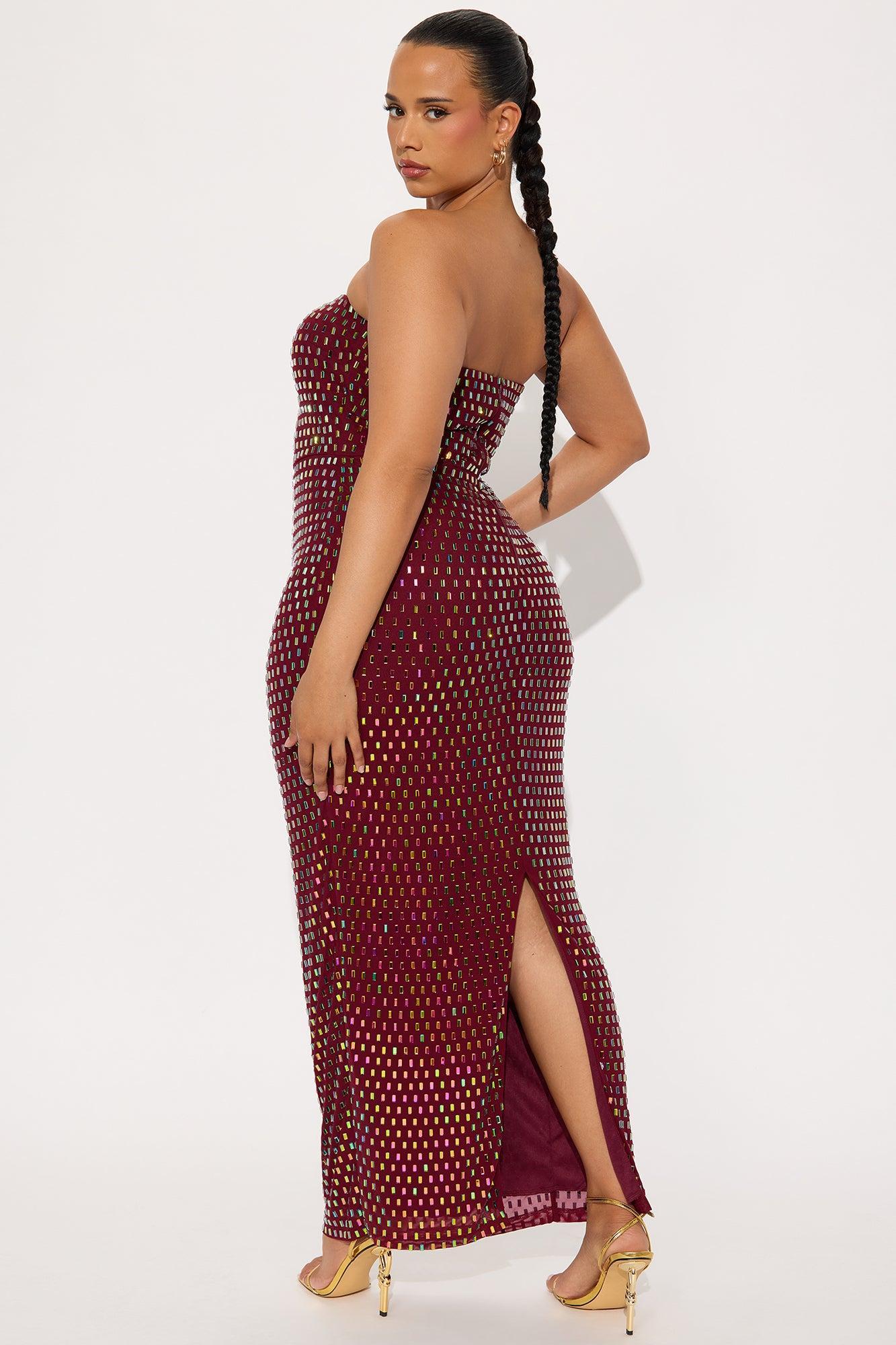 Maria Embellished Mesh Maxi Tube Dress - Wine Product Image