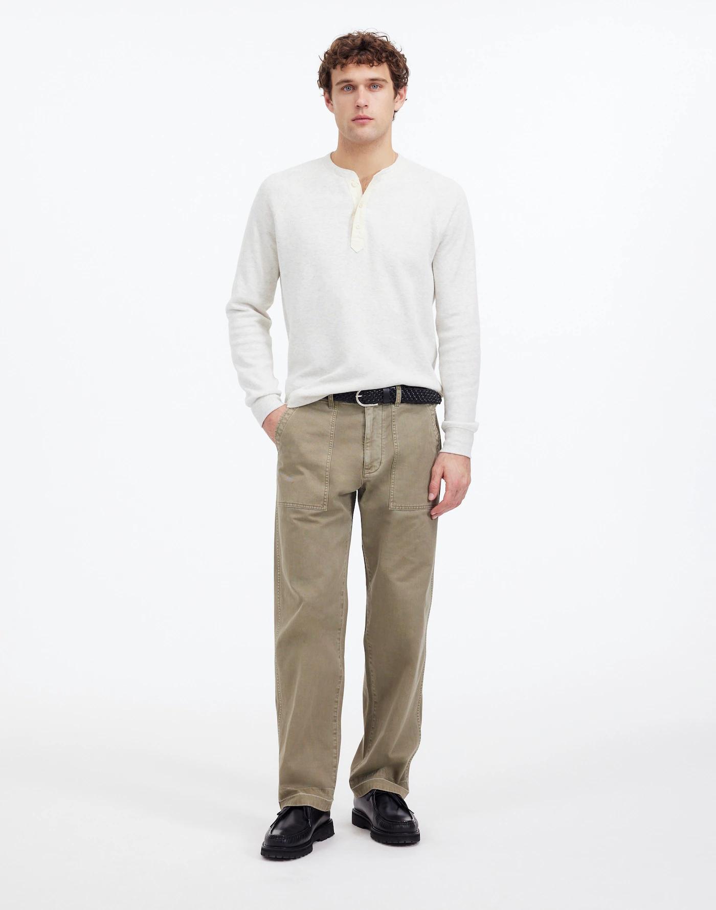 French Rib Knit Long-Sleeve Henley Tee Product Image