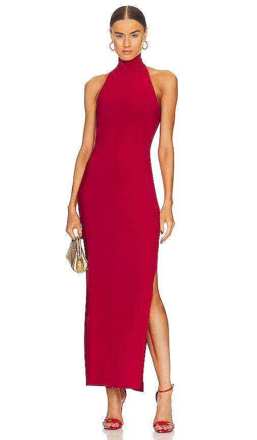 Halter Turtleneck Side Slit Gown Norma Kamali Product Image