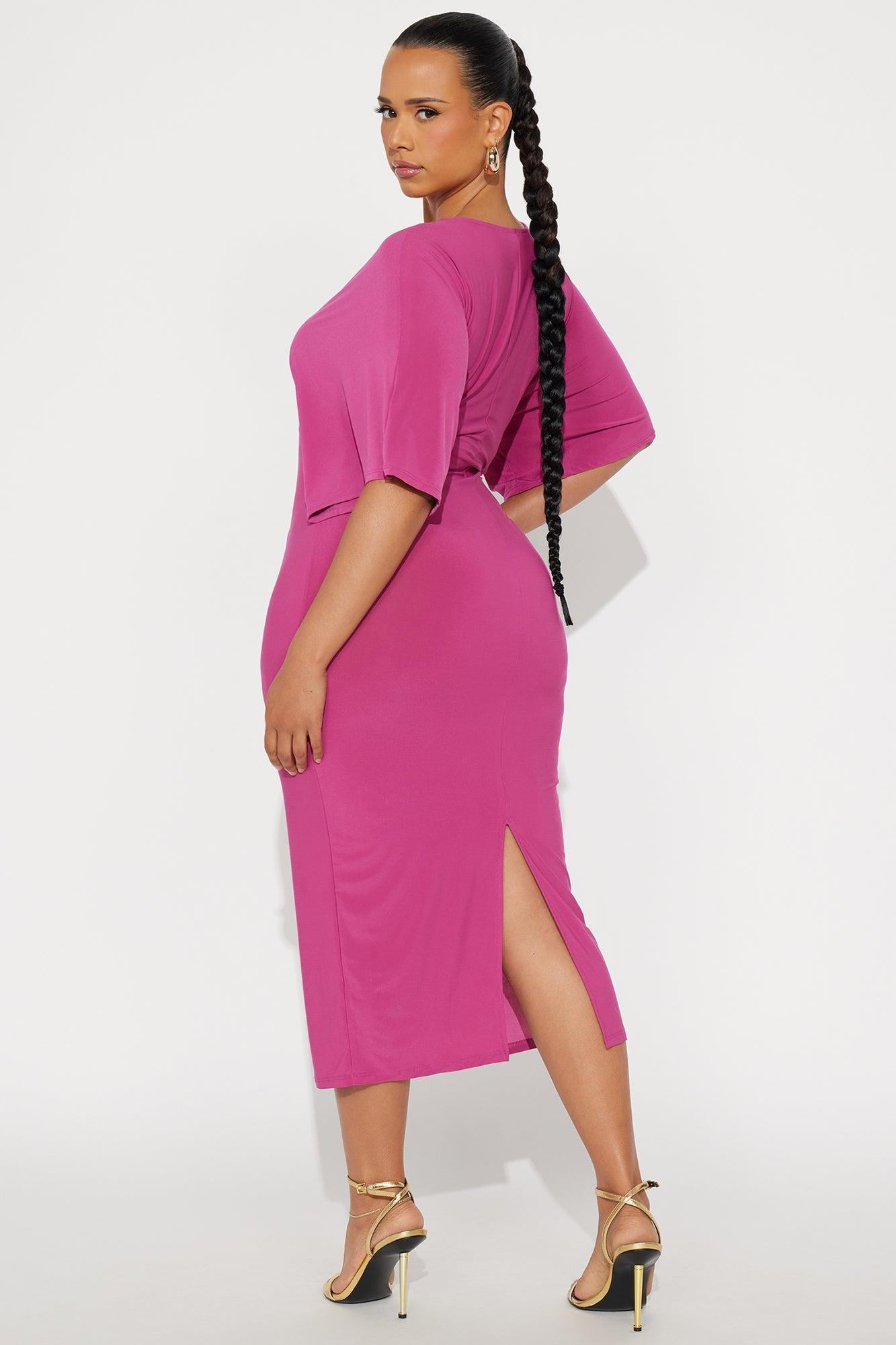 Charlie Short Sleeve Midi Dress - Fuchsia Product Image