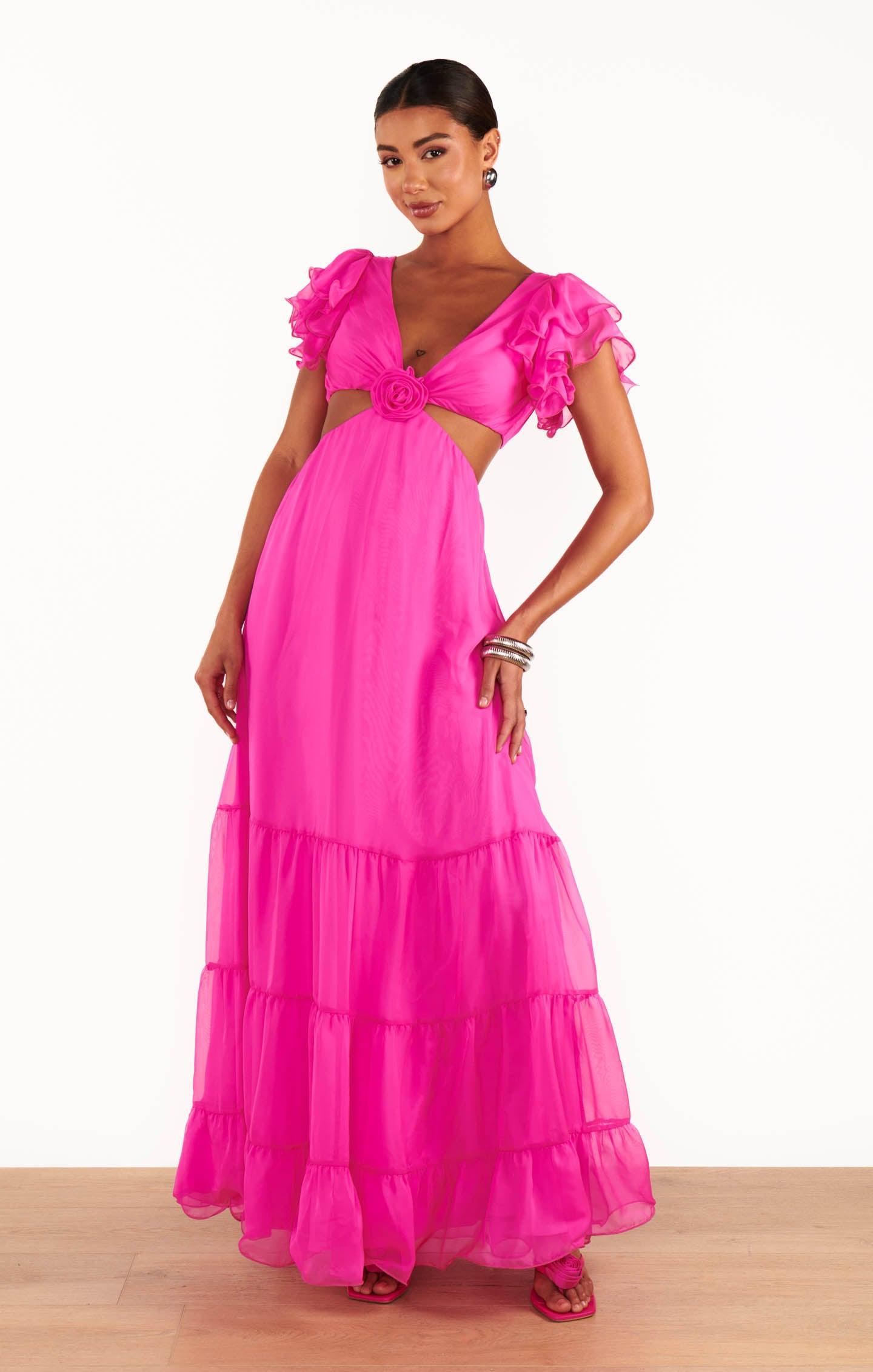 Christine Maxi Dress ~ Shocking Pink Chiffon Product Image