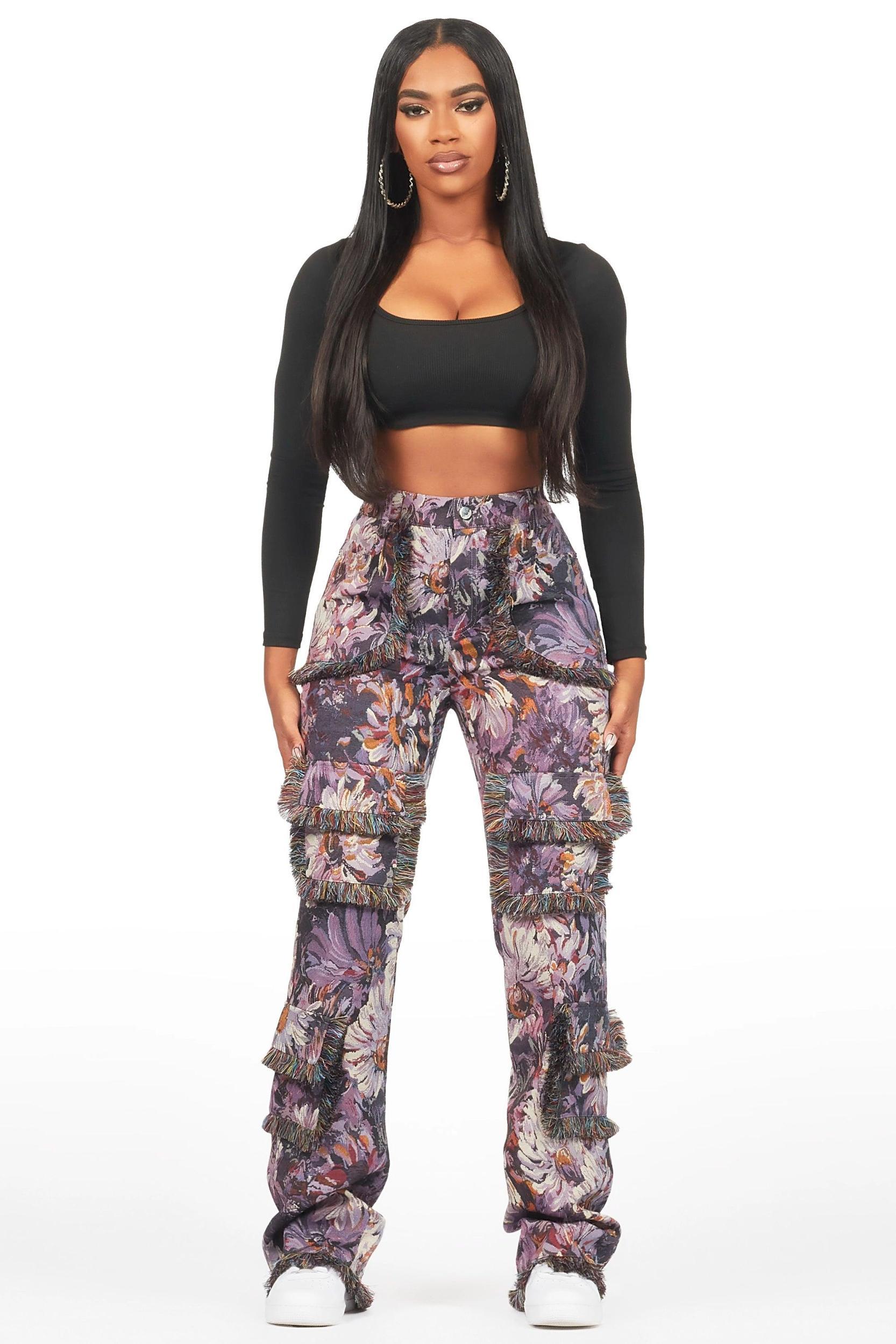 Takecia Purple Tapestry Stacked Pant Female Product Image