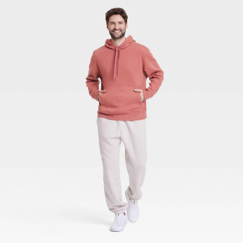 Mens Cotton Fleece Hooded Sweatshirt - All In Motion Reassuring Red S: Kangaroo Pocket, Drawstring Hood Product Image