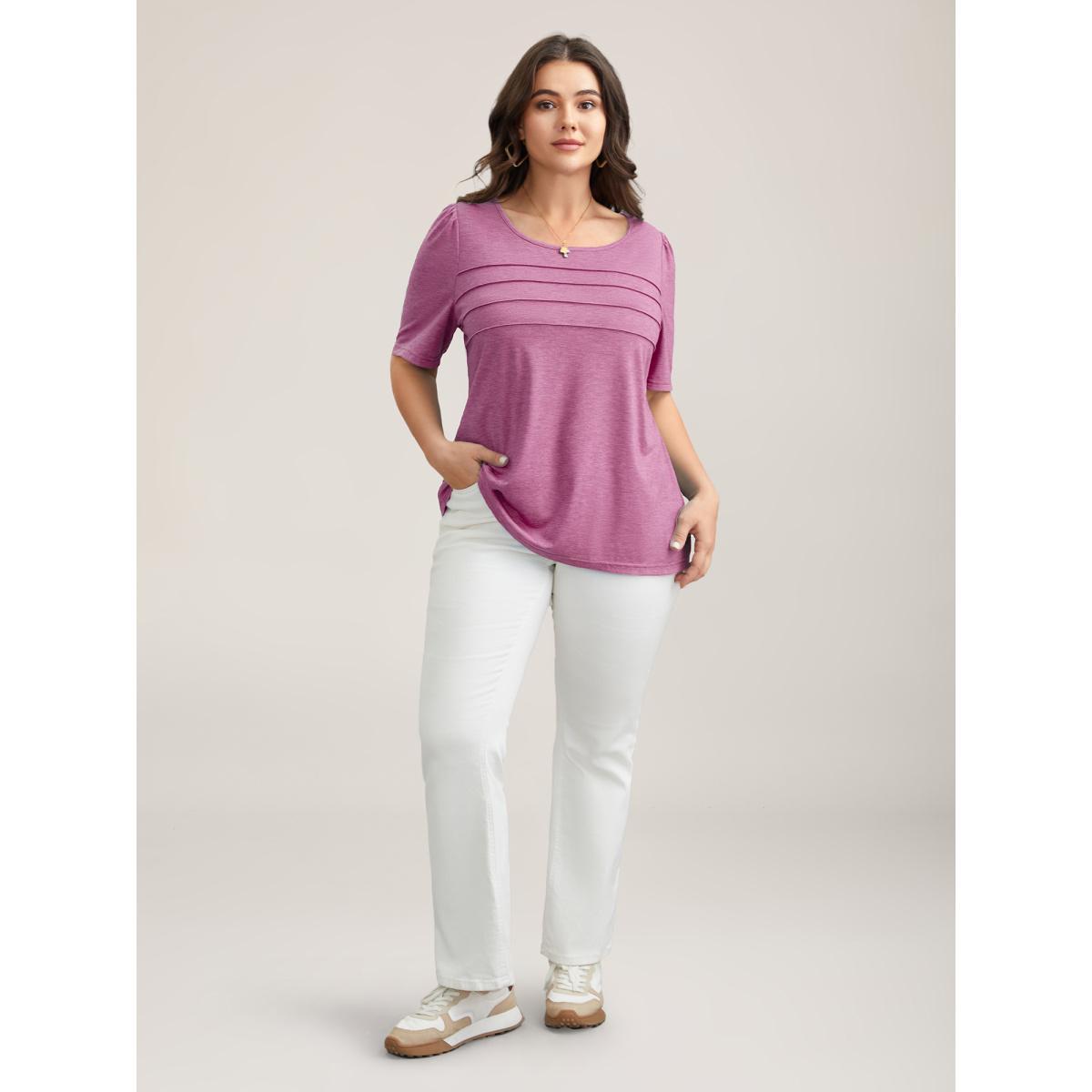 Plus Size Seamed Round Neck Fitted T-Shirt Magenta Women Casual Tucked seam Round Neck Everyday T-shirts BloomChic 26/4X Product Image