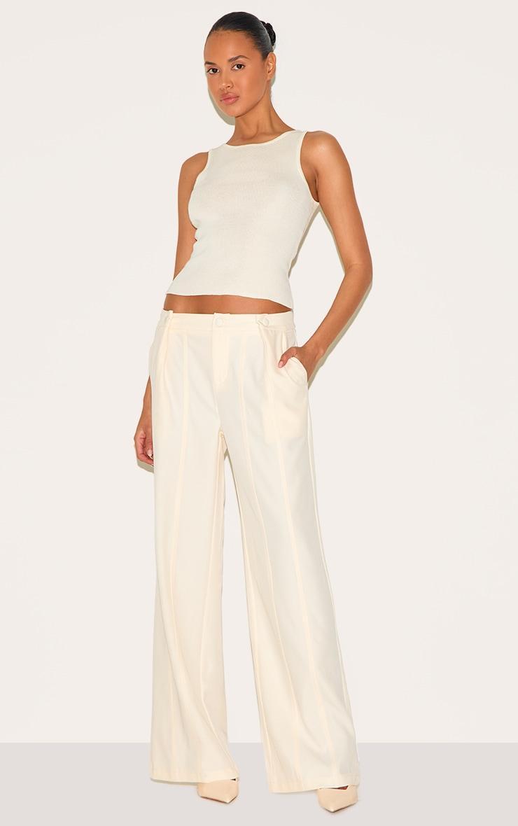 Cream Adjustable Waist Tailored Pants Product Image