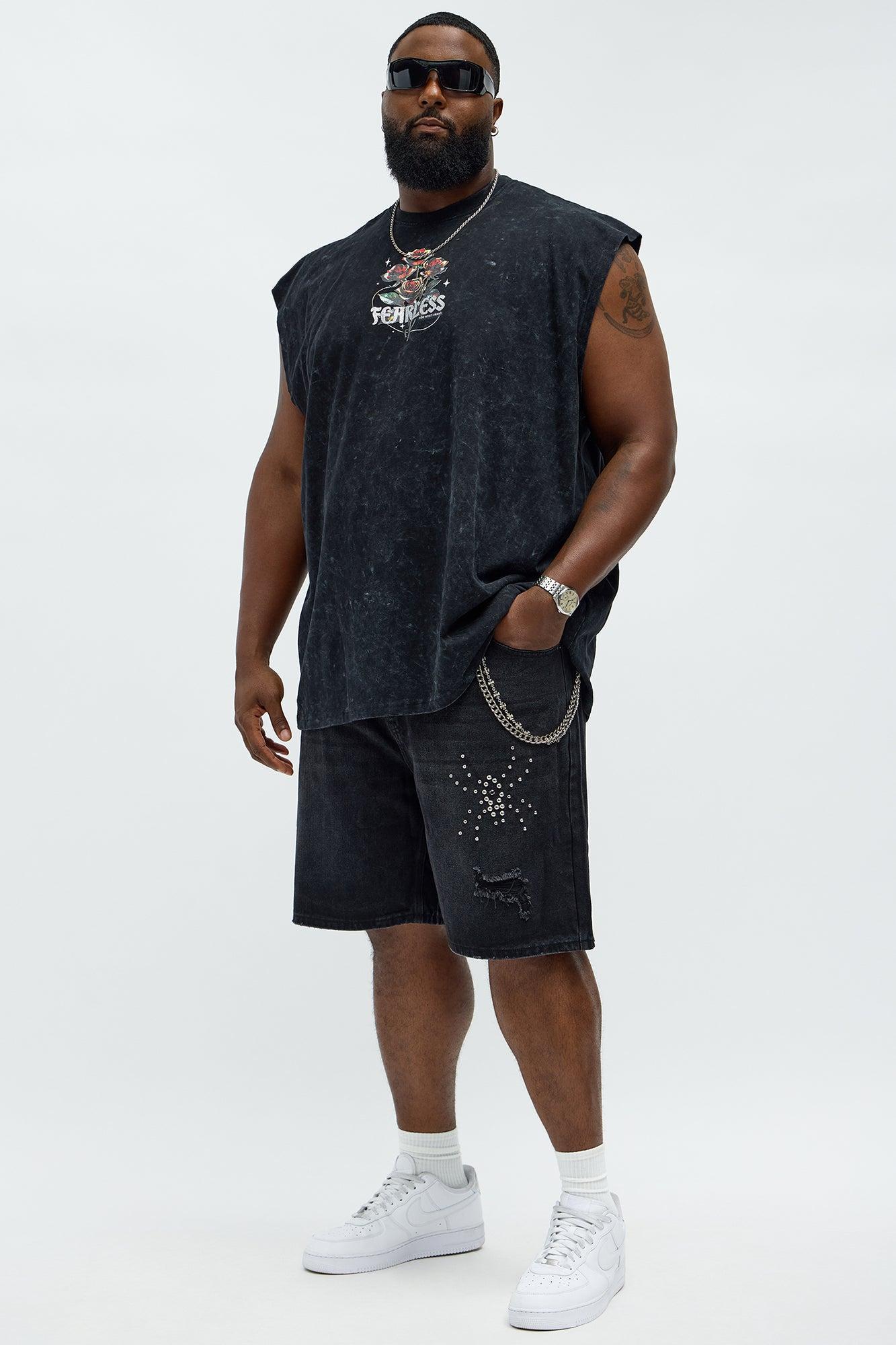 Relaxed Studded Spider Denim Shorts - Black Wash Product Image