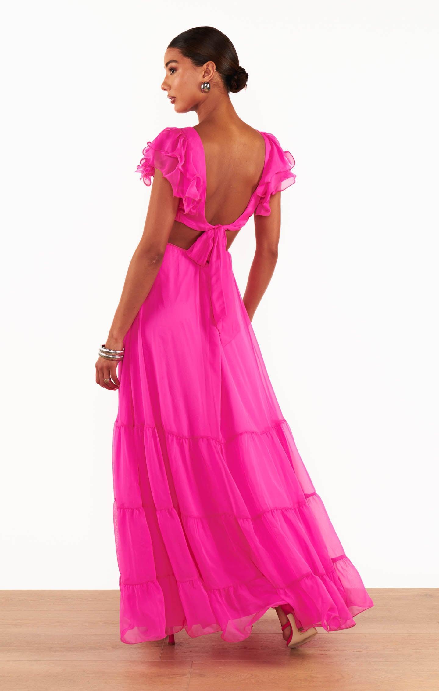 Christine Maxi Dress ~ Shocking Pink Chiffon Product Image