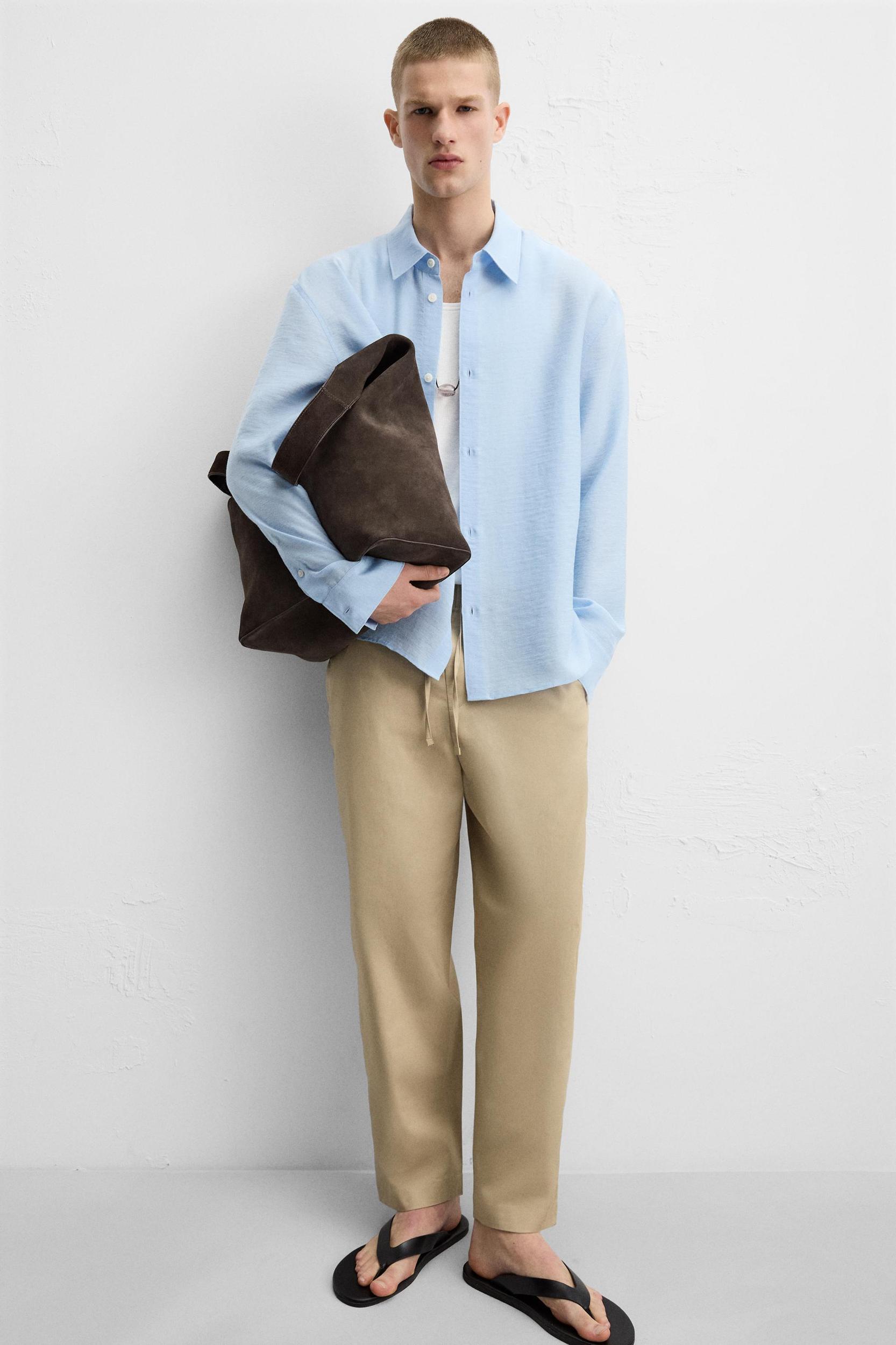 RELAXED FIT COTTON LINEN PANTS Product Image