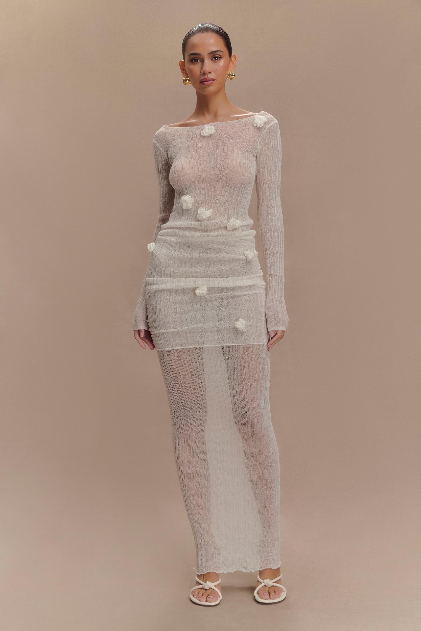 Orianna Orchid Knit Maxi Skirt - Ivory Product Image