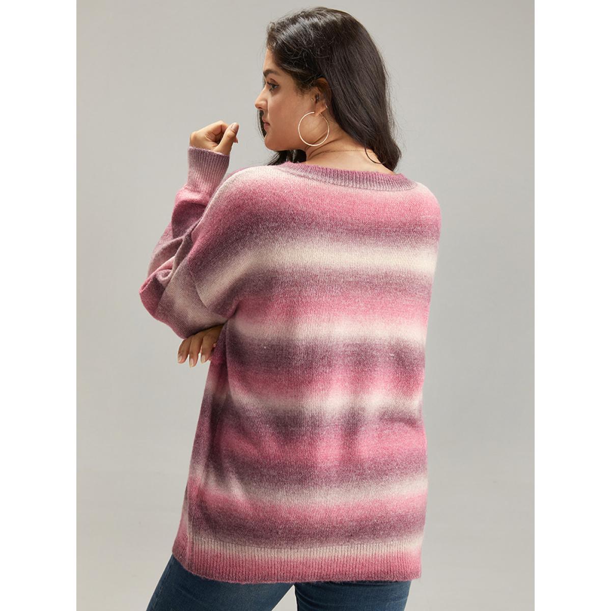 Plus Size Ombre Heather V Neck Elastic Cuffs Pullover Multicolor Women Casual Loose Long Sleeve V-neck Dailywear Pullovers BloomChic 18-20/2X Product Image