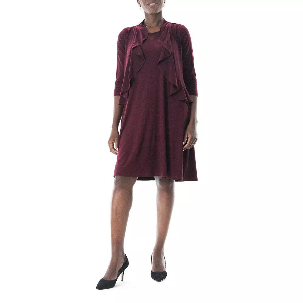 Women's Nina Leonard Ruffle Bolero & Dress Set, Size: Large, Berry Gold Silver Product Image