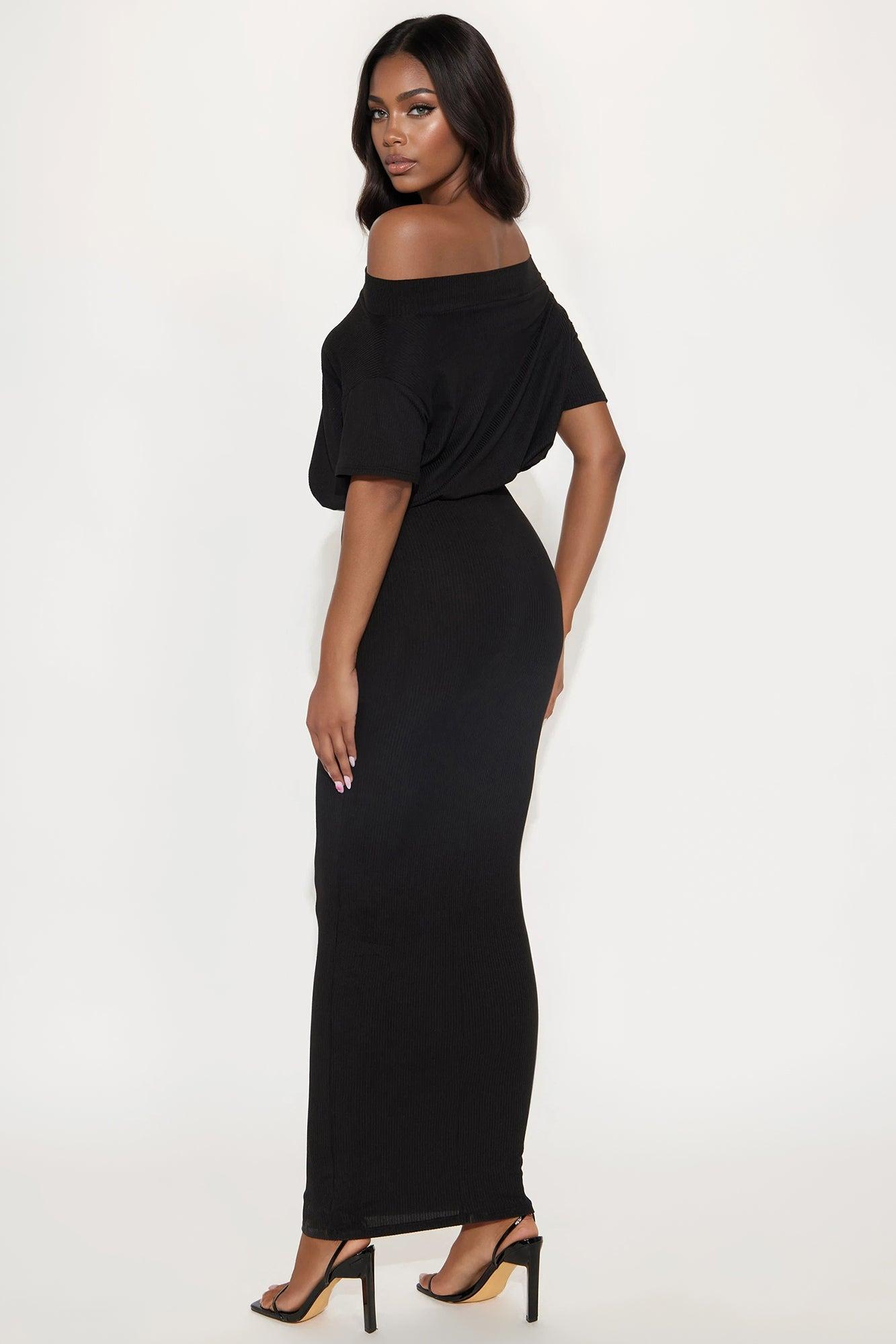 Julia One Shoulder Ribbed Maxi Dress - Black Product Image