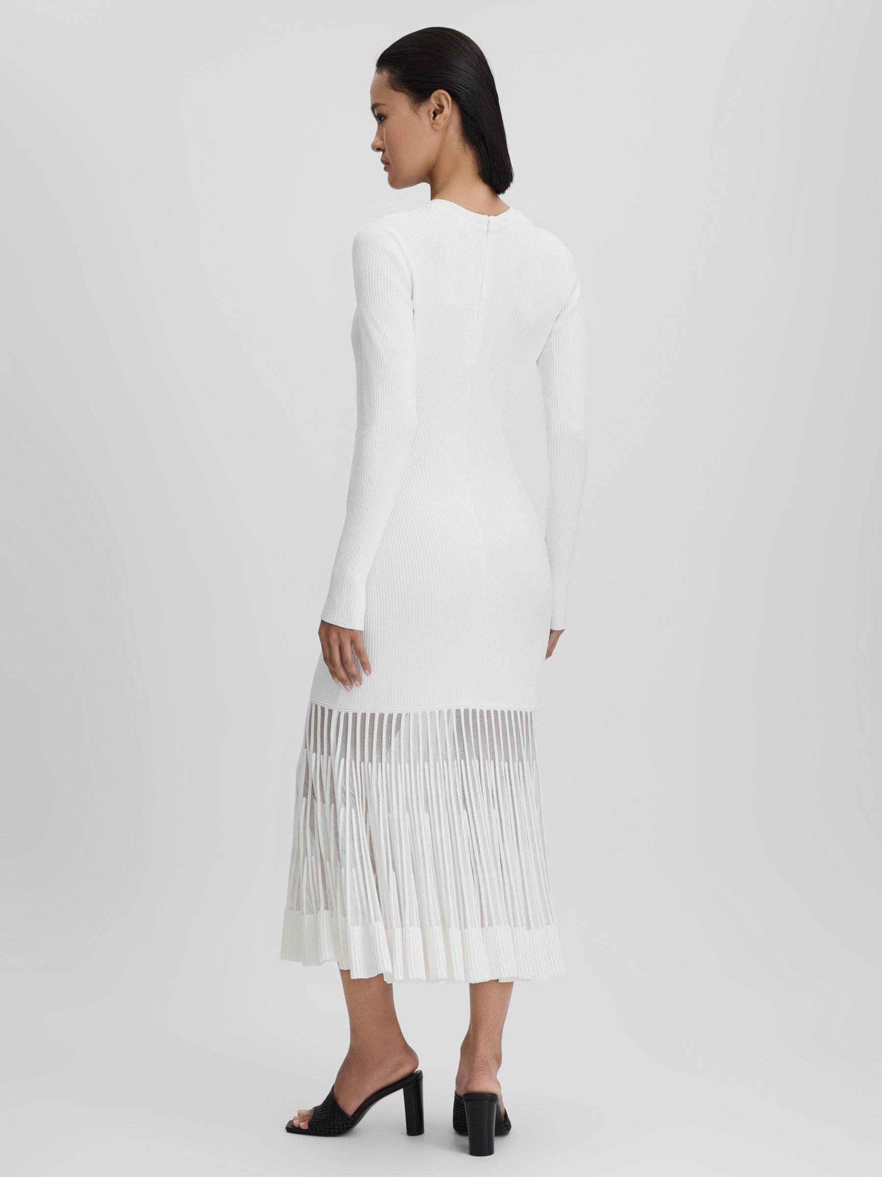 Knitted Sheer Flared Midi Dress in Cream Product Image