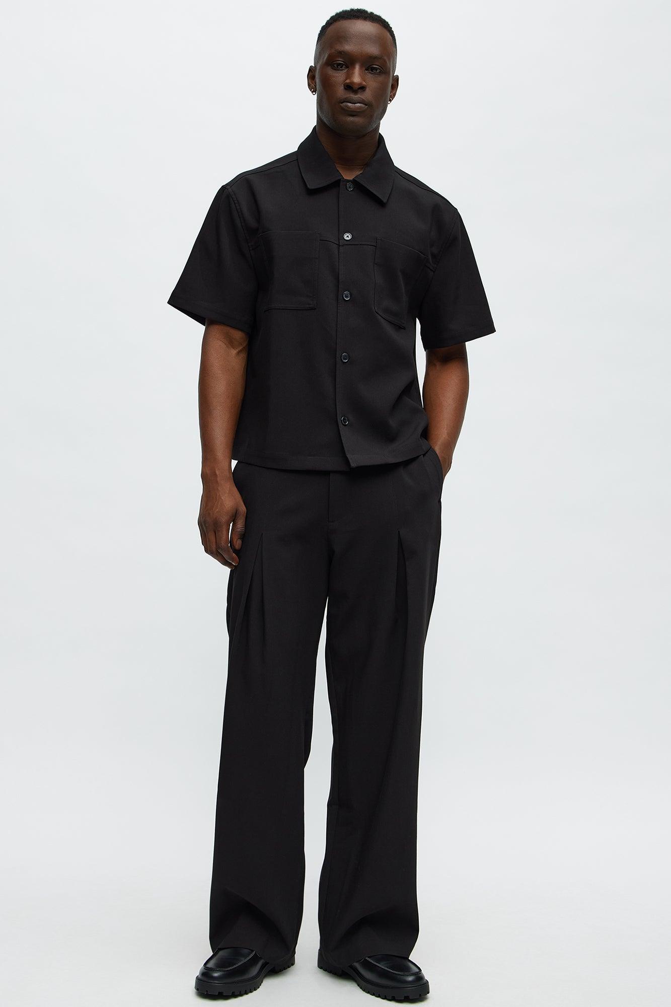 Cropped Ronan Weekender Button Up Shirt - Black Male Product Image