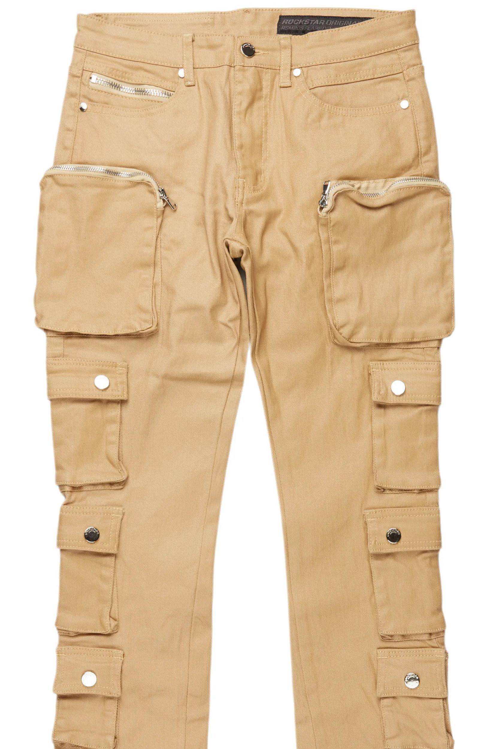 Konrad Beige Coated Stacked Flare Jean Male Product Image