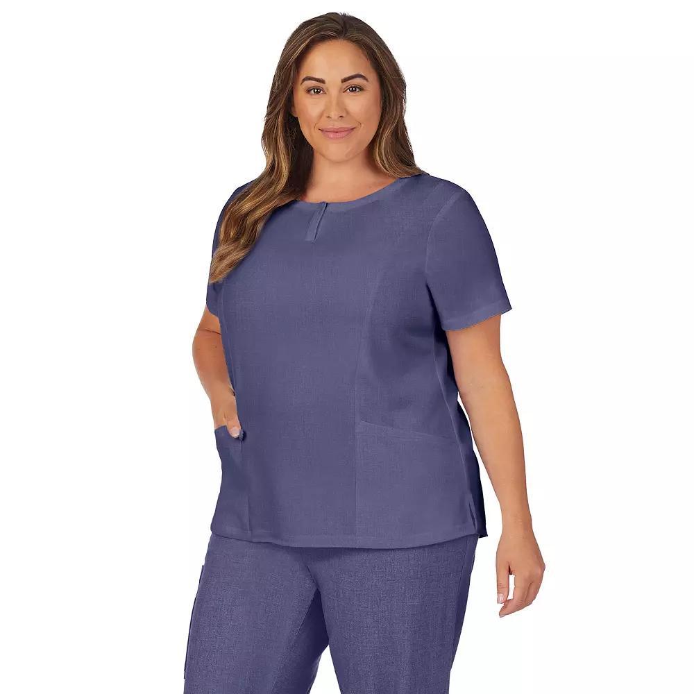 Plus Size Cuddl Duds® Scrubs Henley Top With 2 Pockets, Women's, Size: 1XL, Grey Heather Gray Product Image